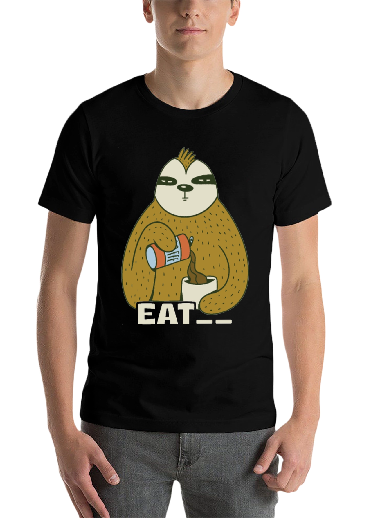 Black Eat Sloth T-Shirt - Funny Coffee Lover Tee view 7