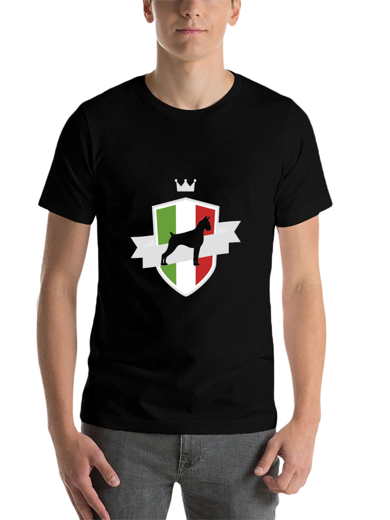 Black Italian Boxer Dog Crest T-Shirt - Black view 7