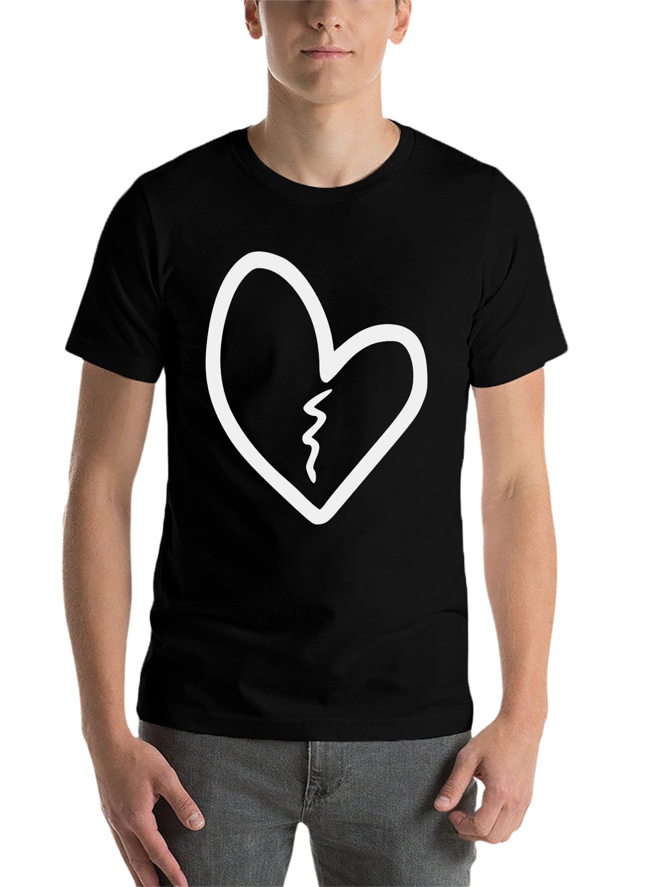 Black Broken Heart Graphic Tee - Black Cotton T-Shirt view 7