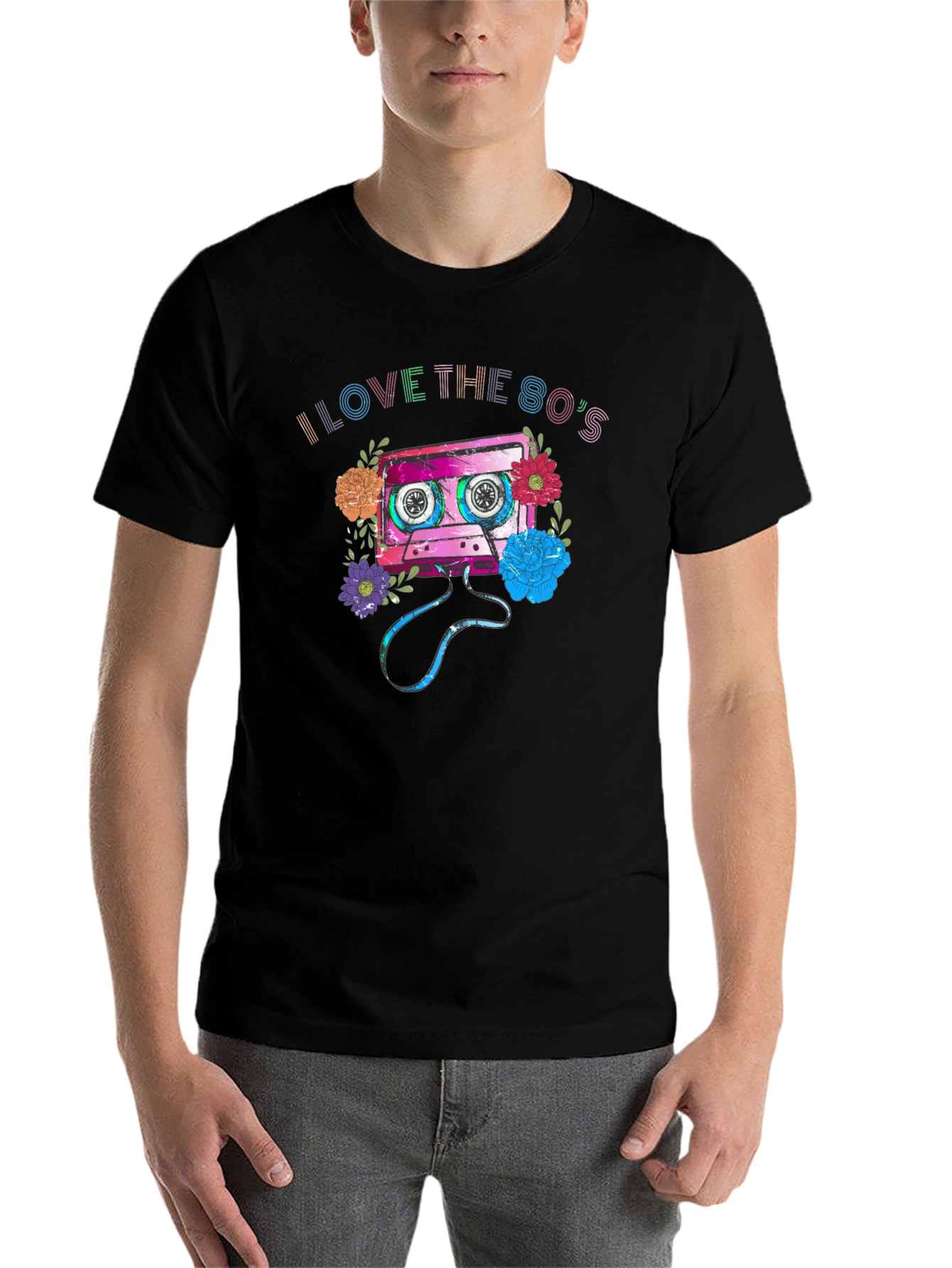 Black I Love the 80s Cassette Tape Graphic T-Shirt view 7
