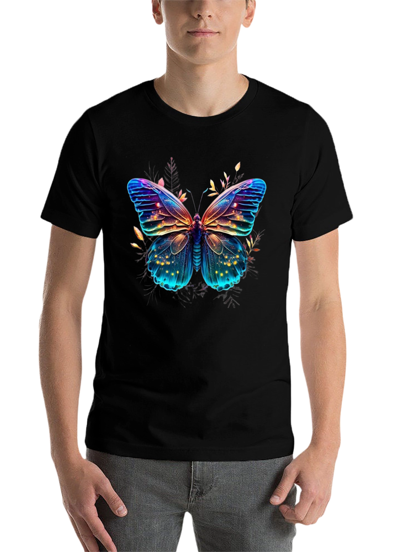 Black Butterfly Graphic Print Men's T-Shirt view 7