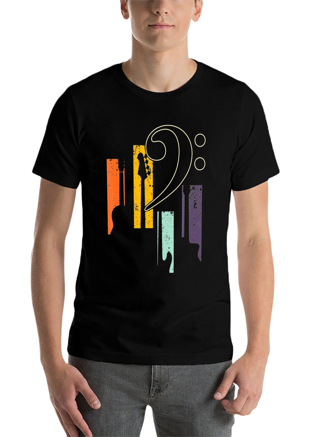 Retro Music T-Shirt: Bass Clef & Guitar Design - 7