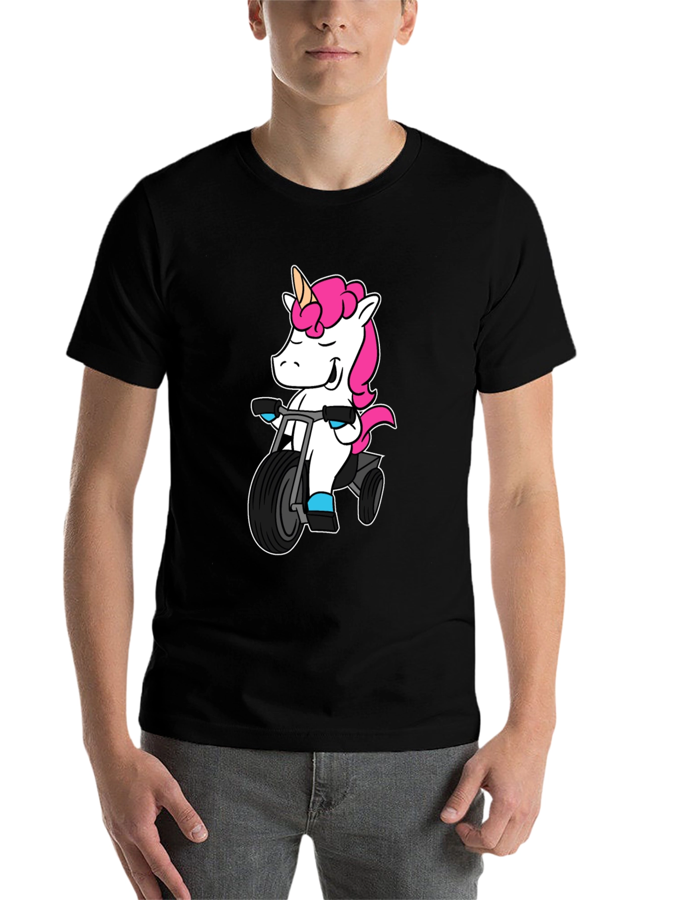 Black Unicorn on Tricycle T-Shirt - Black view 7