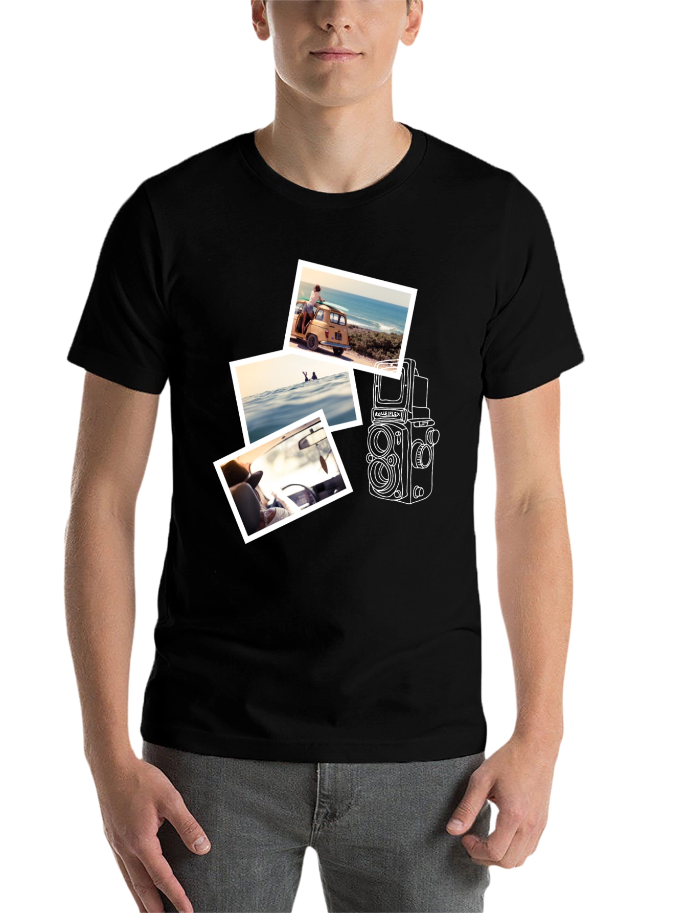 Black Retro Camera & Travel Photo T-Shirt view 7