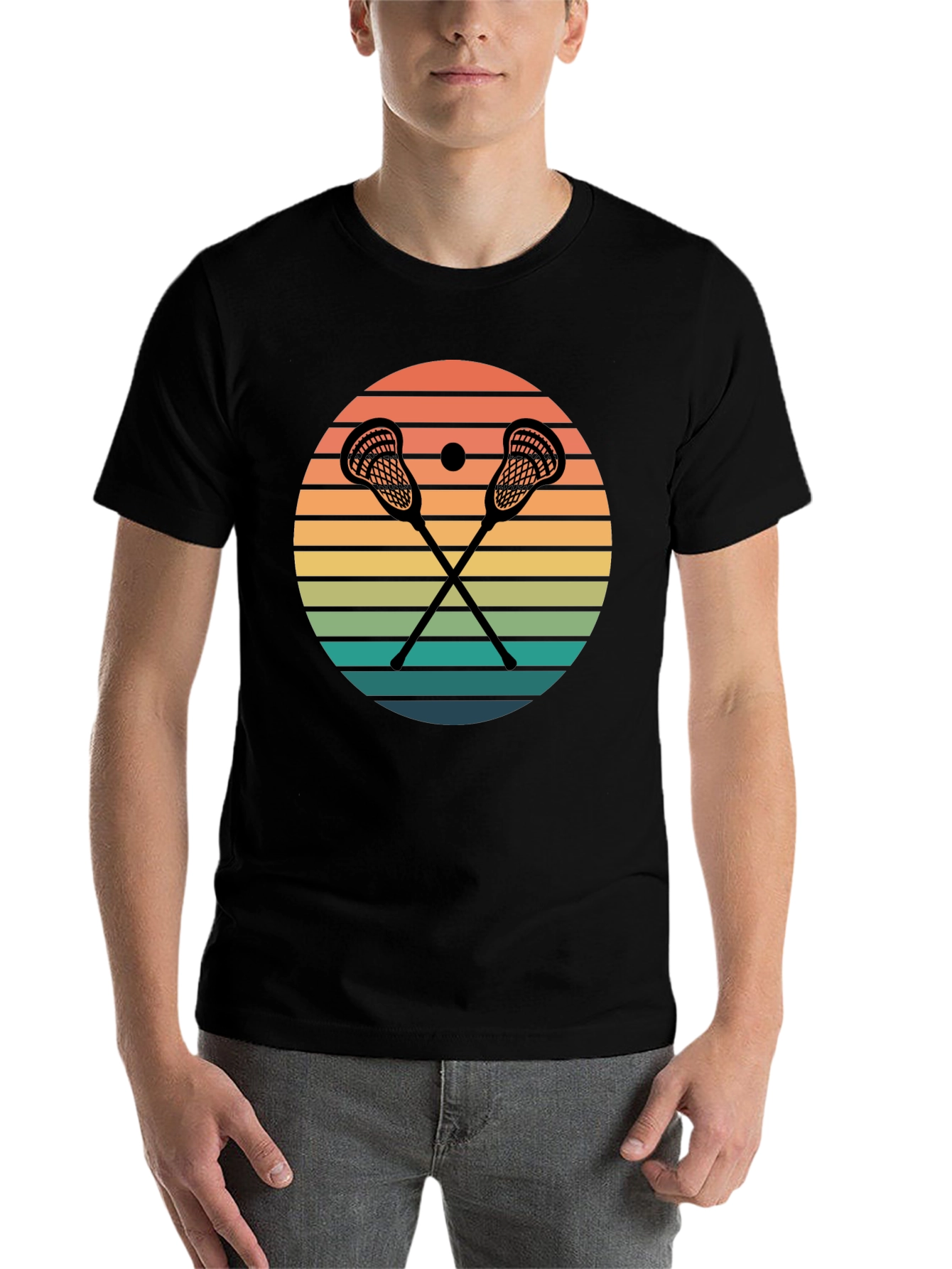 Black Lacrosse Sunset Graphic T-Shirt view 7