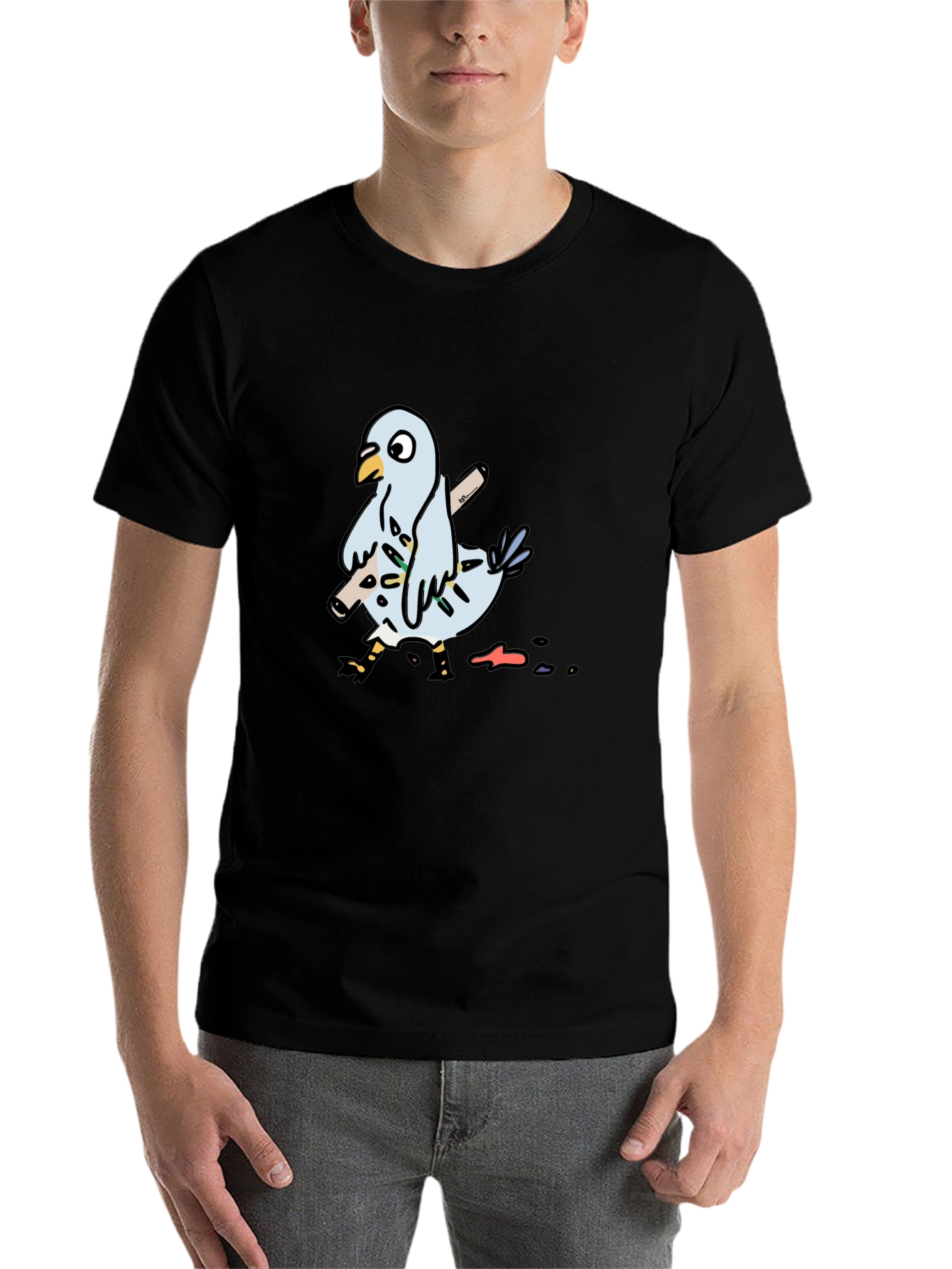 Black Pigeon Graphic Tee - Funny Bird T-Shirt view 7