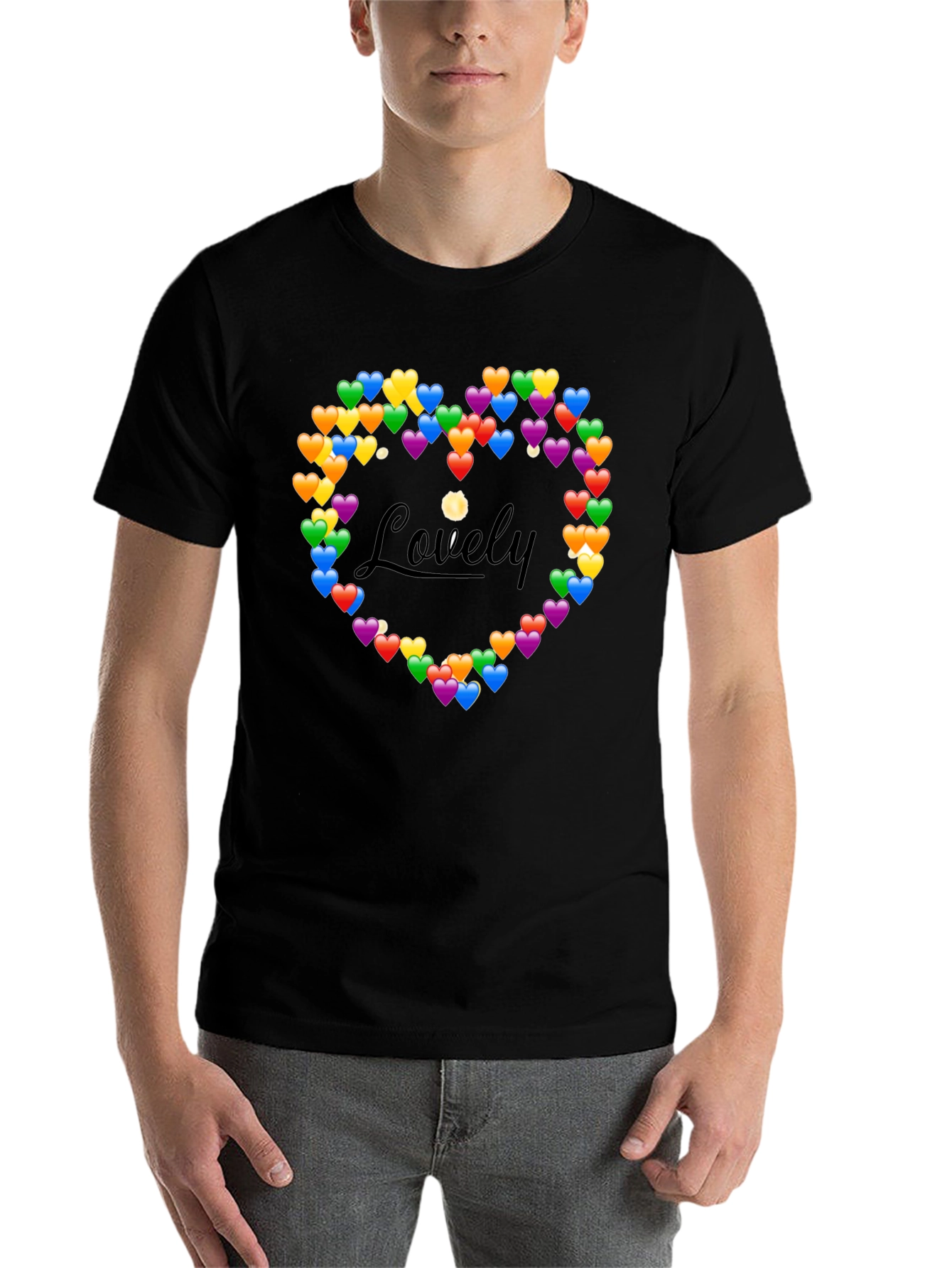 Black Lovely Heart Emoji Graphic T-Shirt view 7