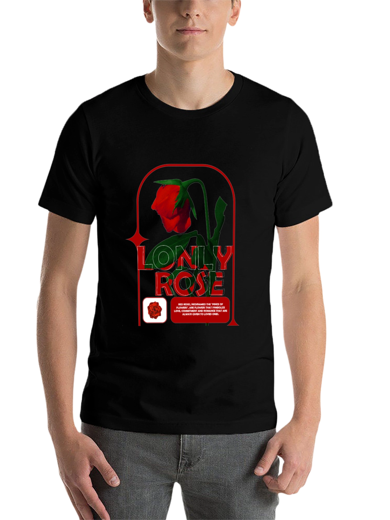 Black Lonely Rose Graphic Tee - Stylish Casual Wear view 7