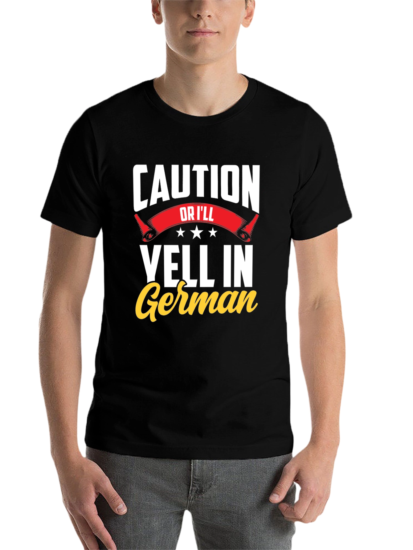Black Caution, I'll Yell in German T-Shirt - Funny view 7
