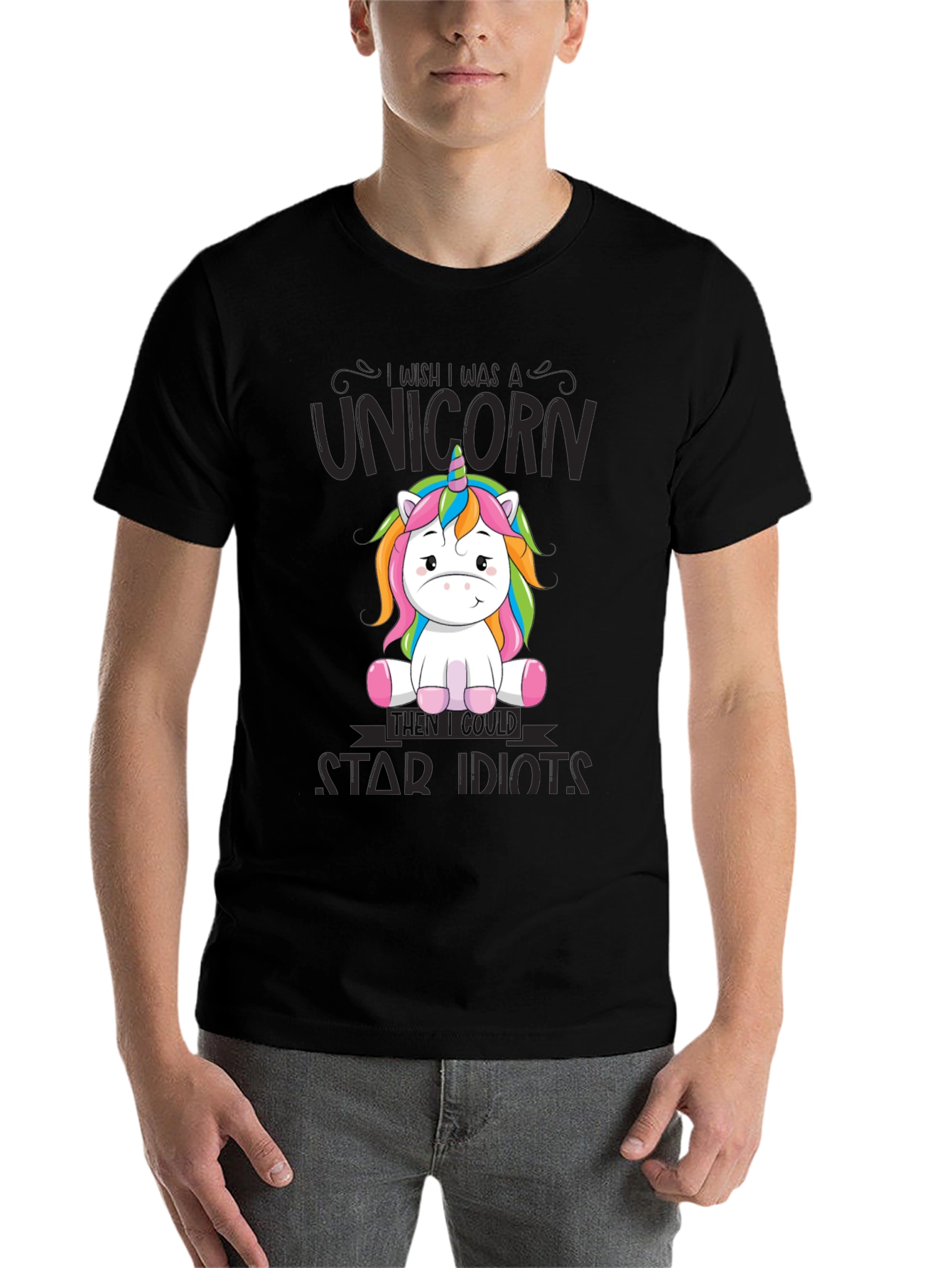 Black I Wish I Was A Unicorn Funny T-Shirt view 7