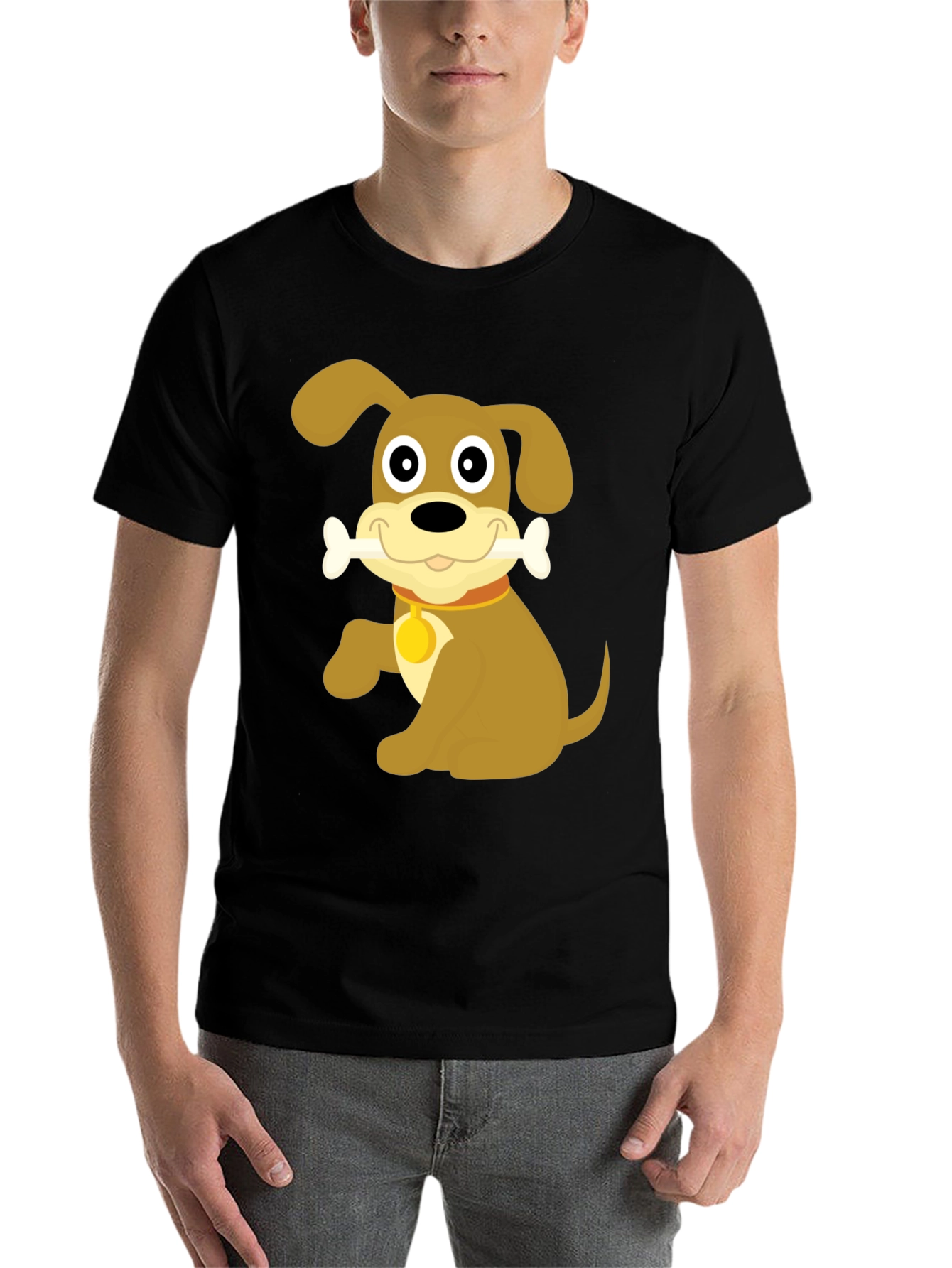 Black Cute Dog Bone Cartoon Black T-Shirt view 7