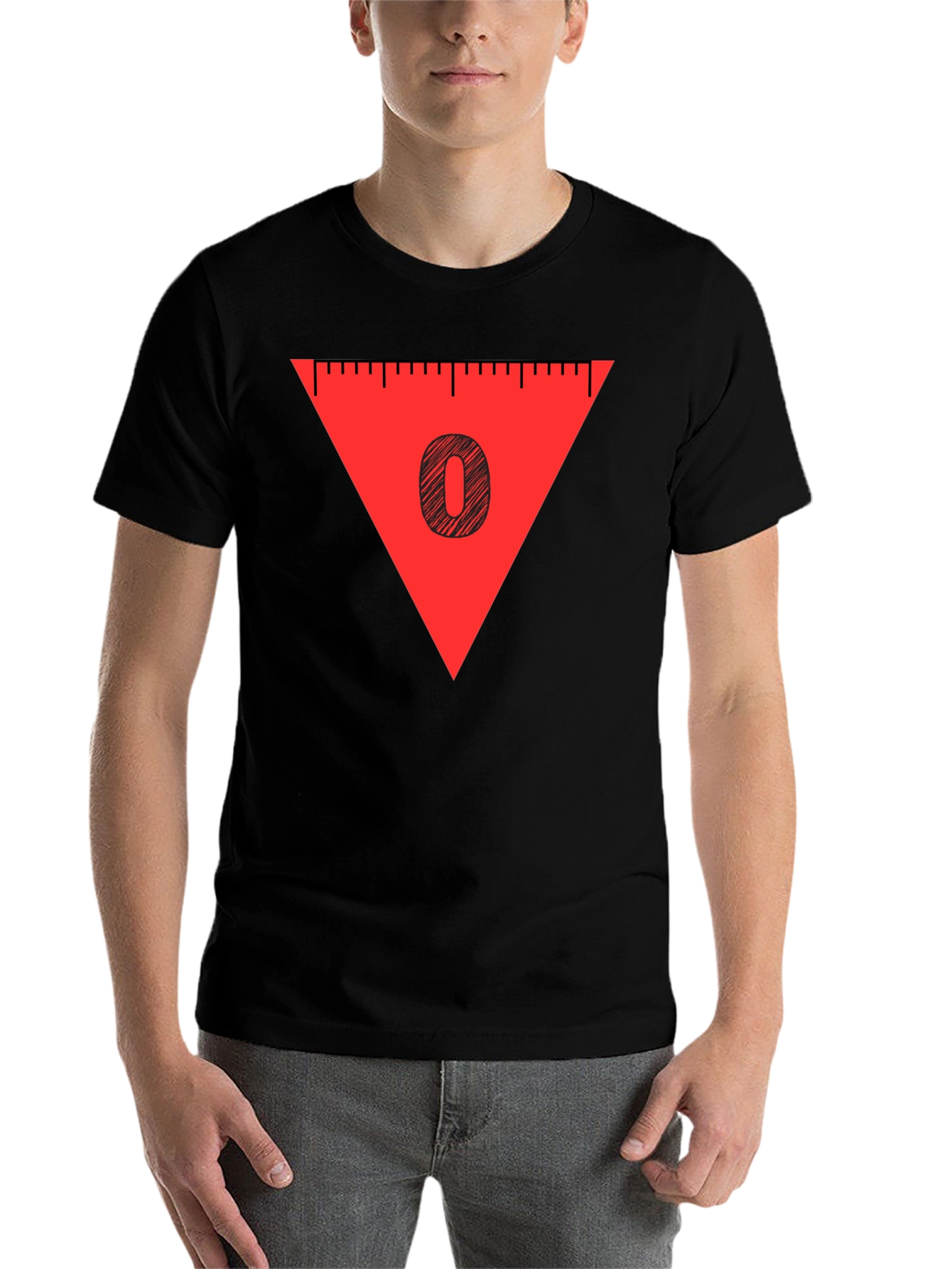 Black Red Triangle '0' Graphic Tee - Soft Cotton Blend, Casual Style view 7