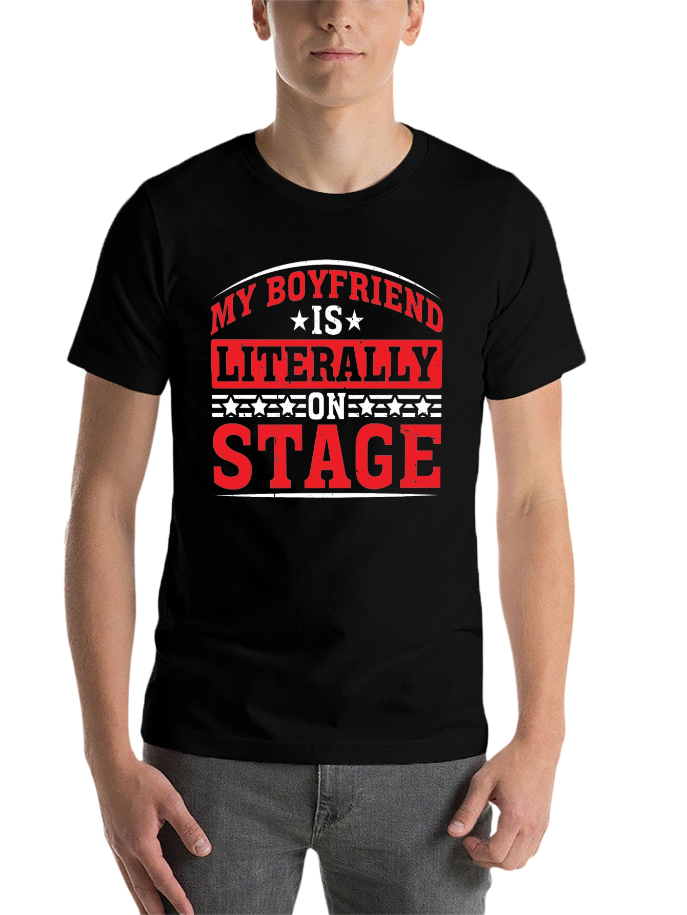 Black My Boyfriend is Literally on Stage T-Shirt view 7