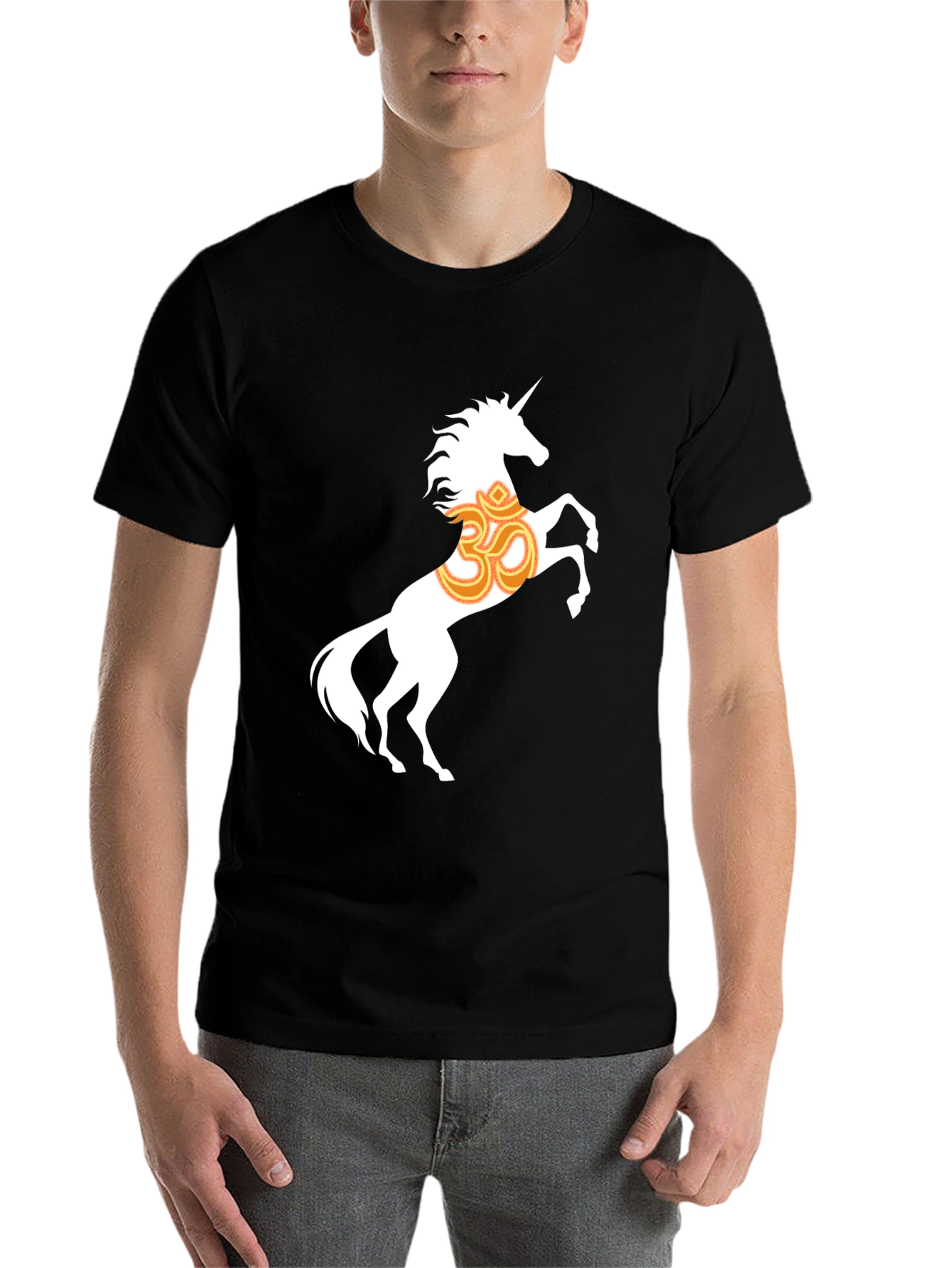 Black Unicorn Om Graphic T-Shirt - Black Cotton Blend view 7