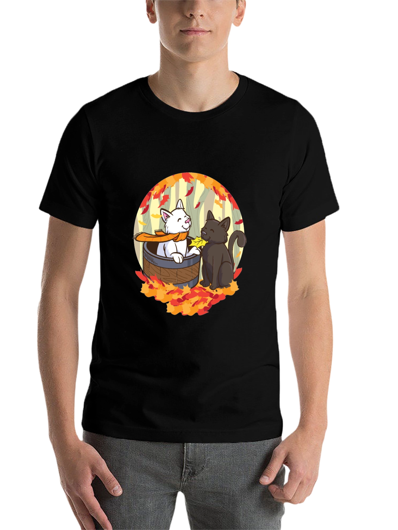 Black Autumn Cats T-Shirt - Cute Fall Design view 7