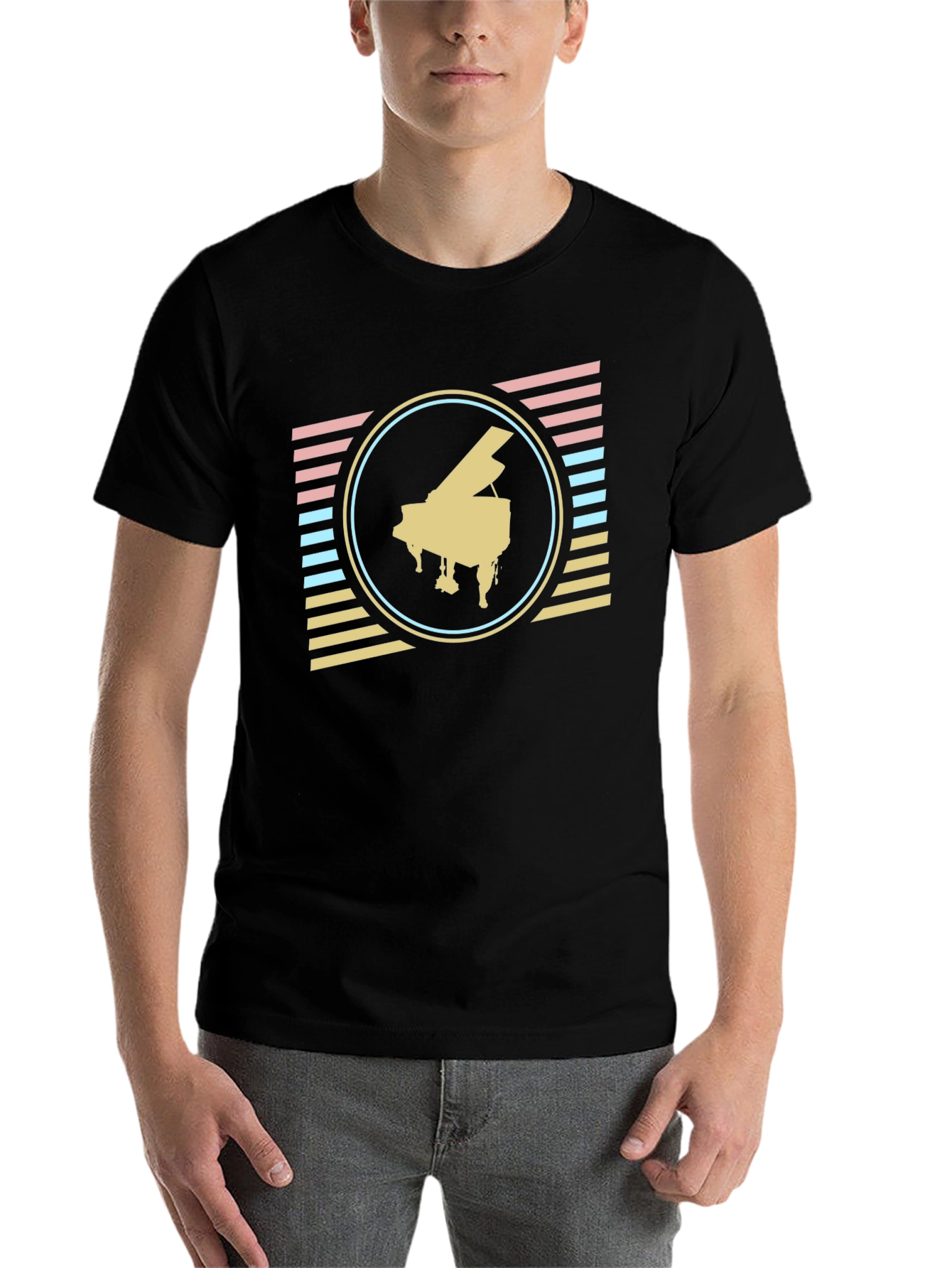Black Retro Piano T-Shirt - Vintage Musical Style view 7