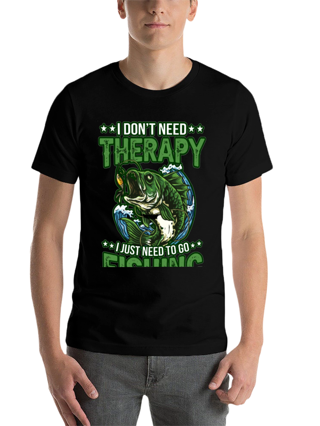 Black Fishing Therapy T-Shirt view 7