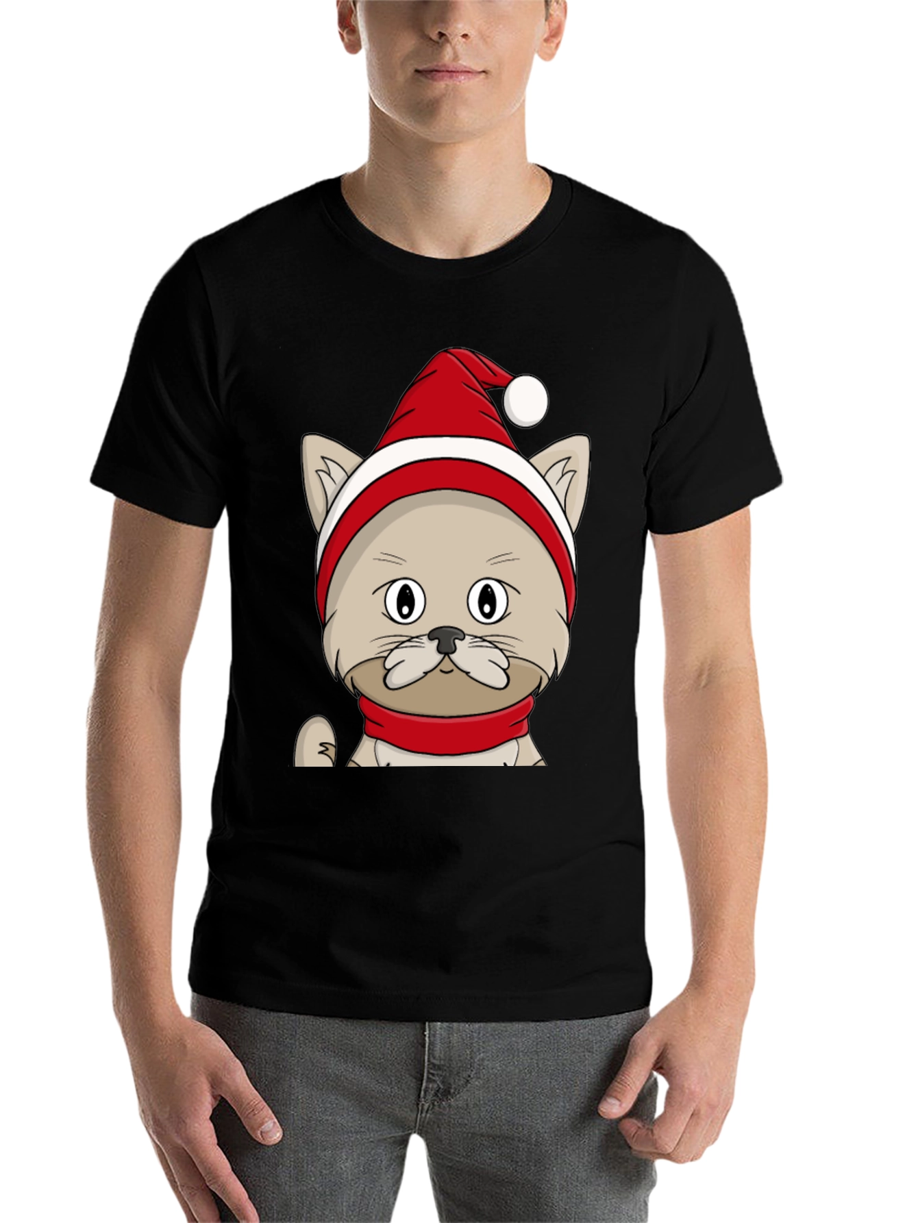 Black Festive Cat Tee - Holiday Cheer view 7