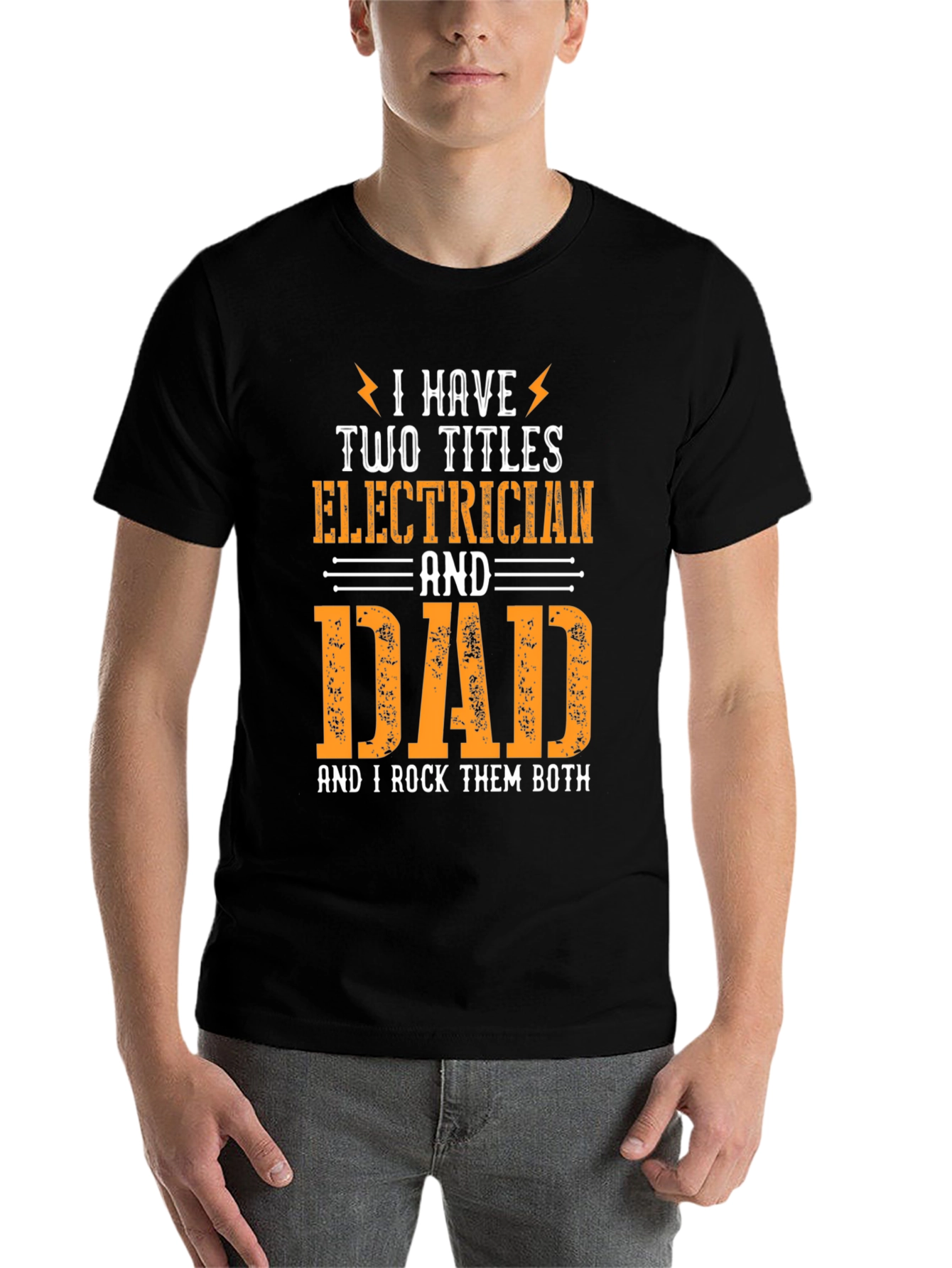 Black Electrician Dad T-Shirt: I Rock Them Both! view 7