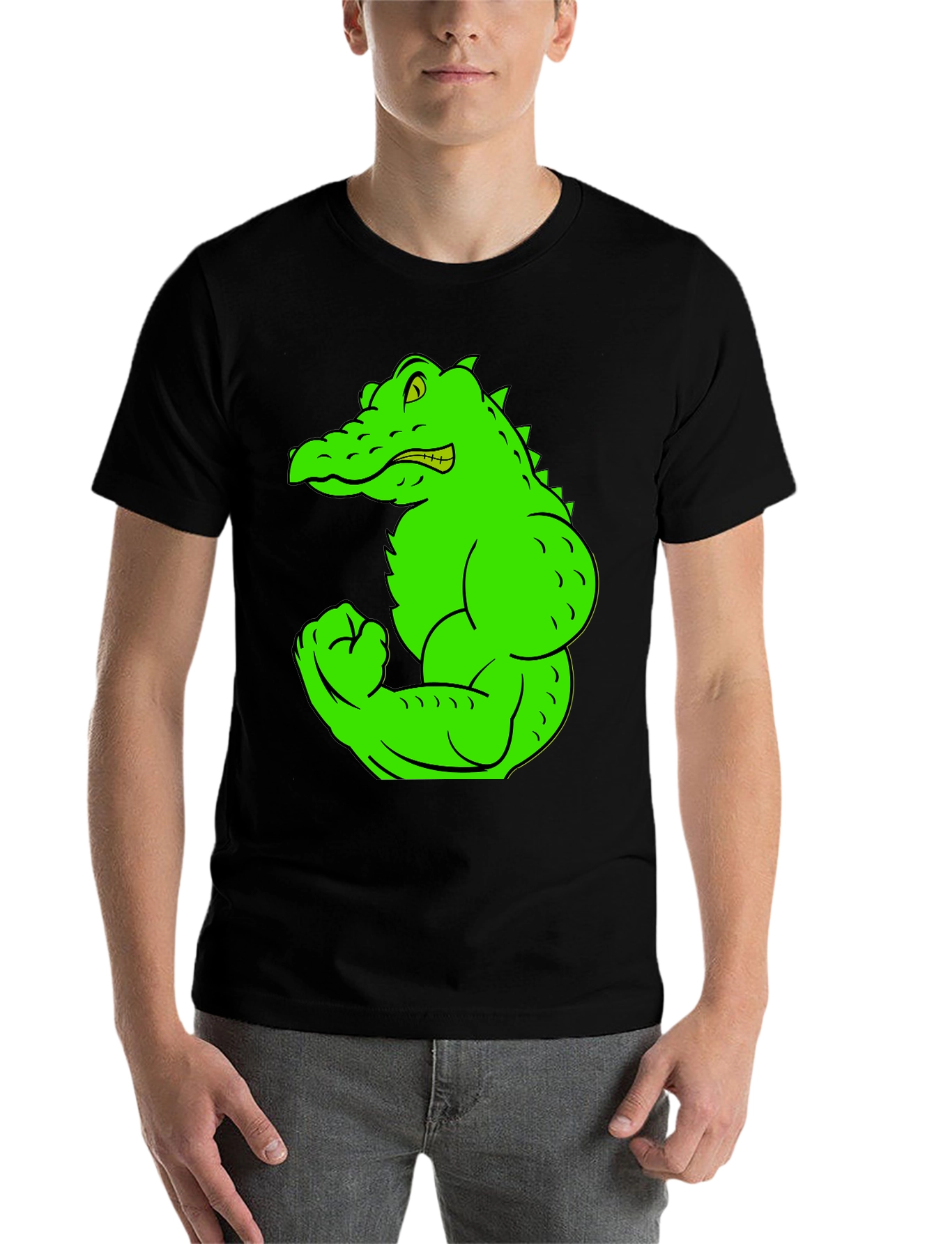Black Muscle Gator Graphic Tee - Black Cotton T-Shirt view 7