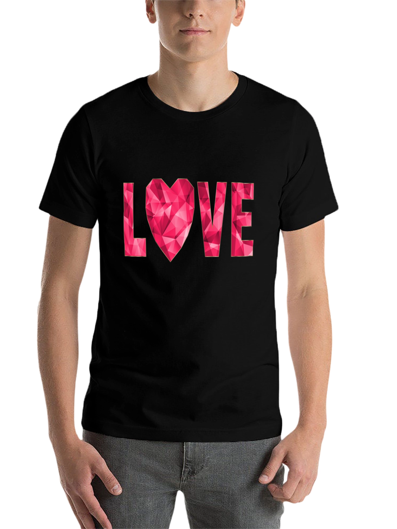 Black Geometric Heart Love Graphic Black T-Shirt view 7