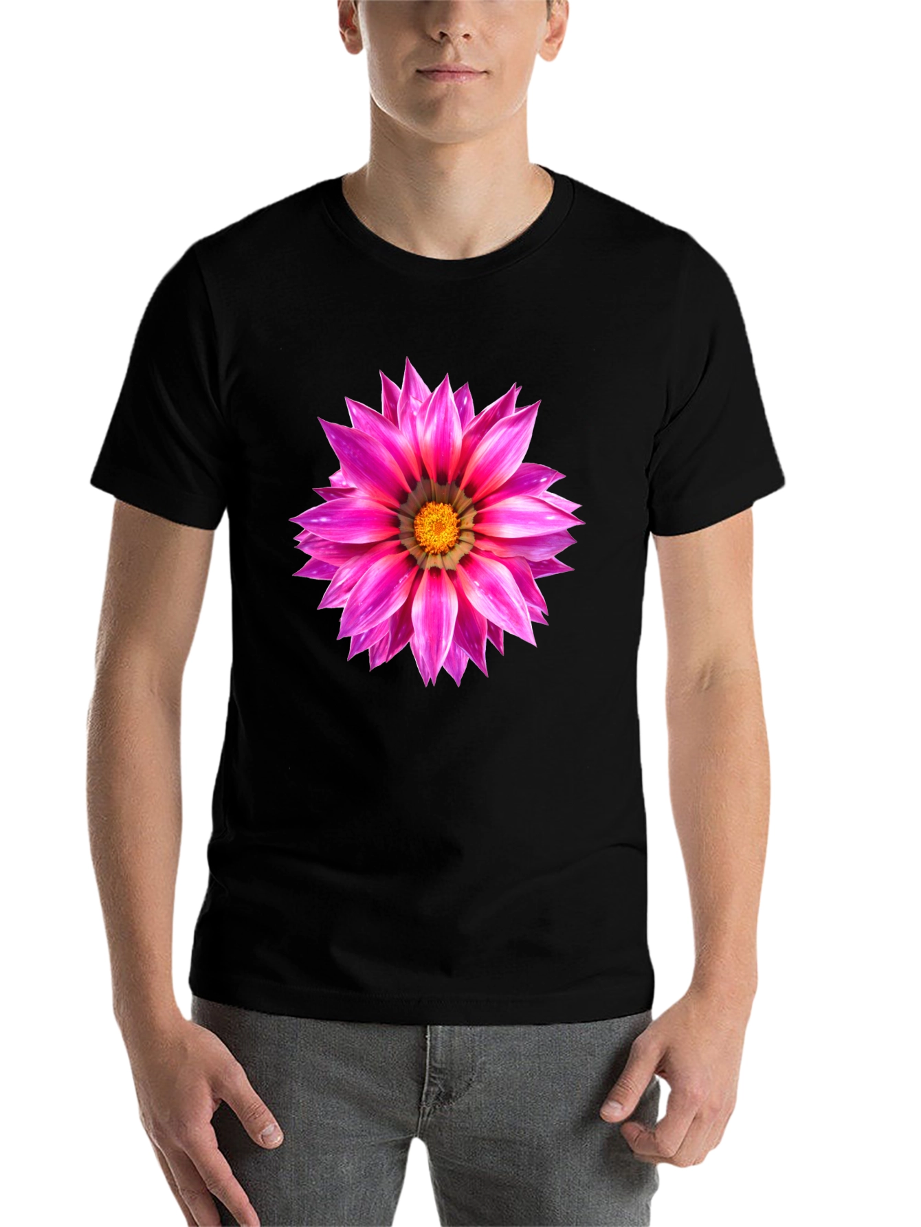 Pink Flower Graphic Tee - Mens Casual Shirt - 7