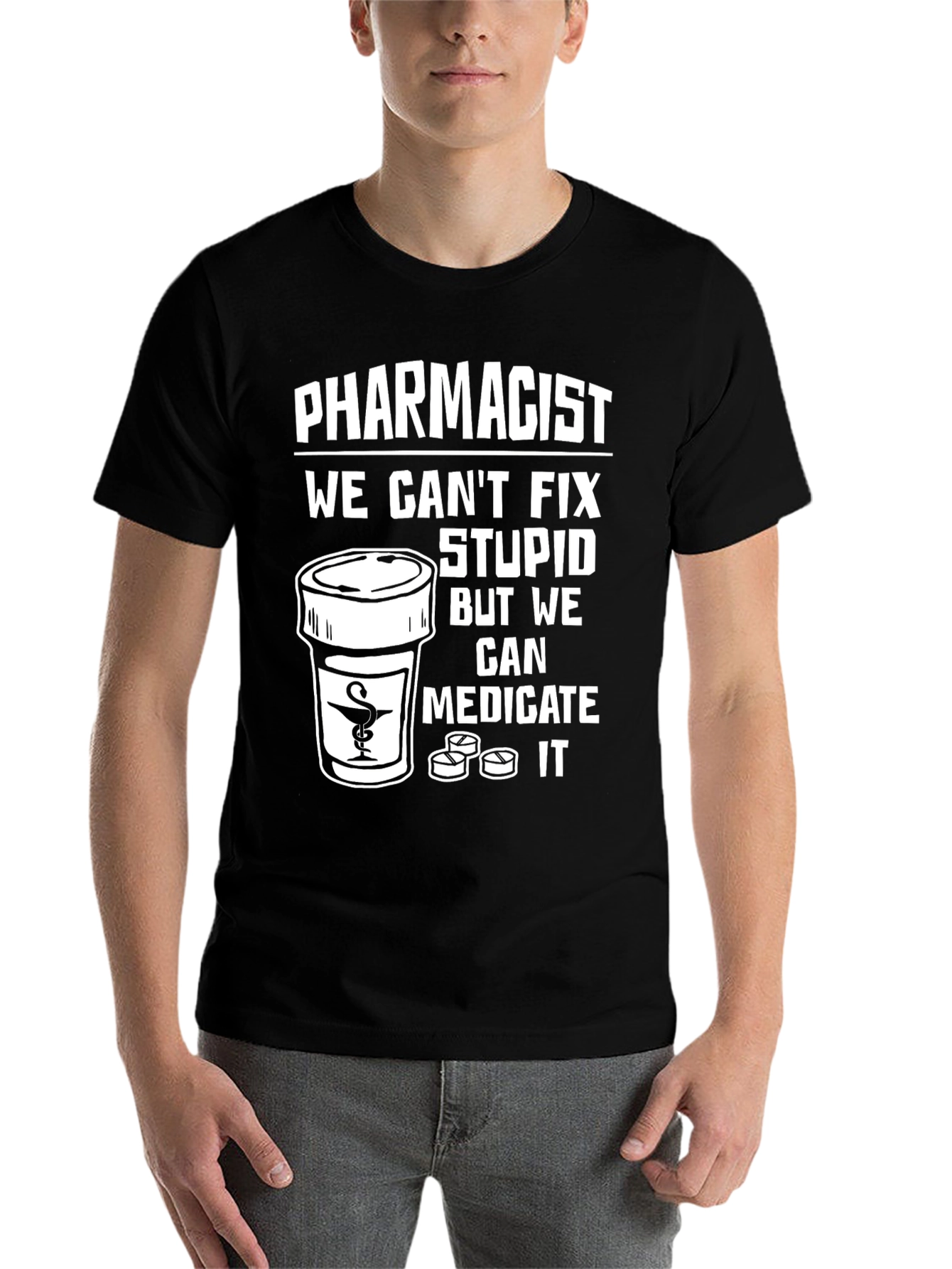 Black Pharmacist Humor T-Shirt: Medicate Stupid! view 7