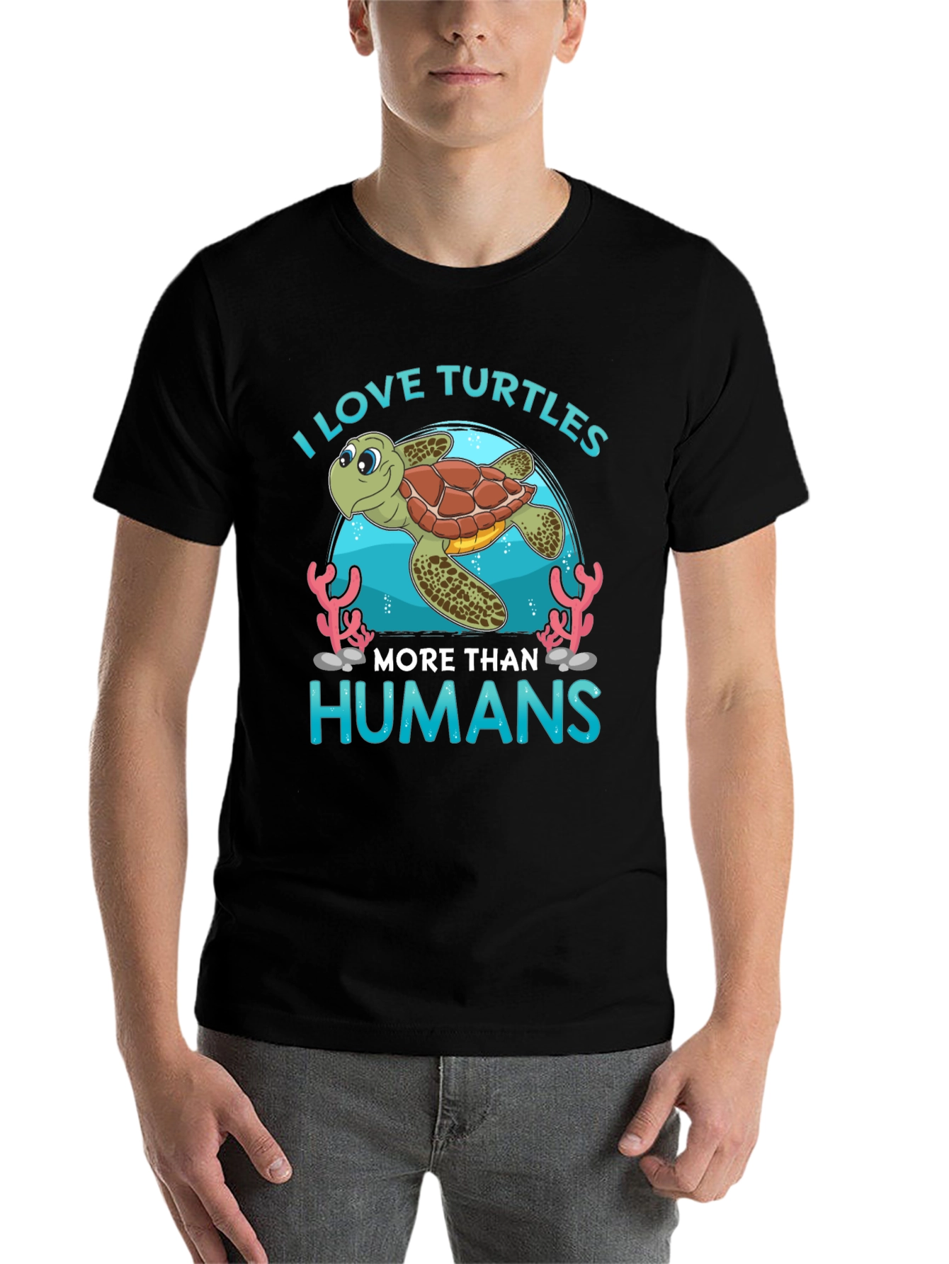 Black I Love Turtles More Than Humans T-Shirt view 7
