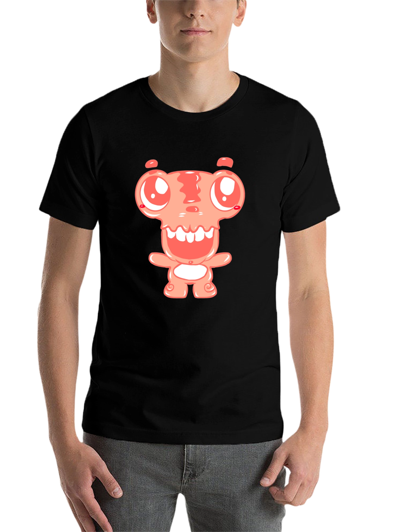 Black Cartoon Monster Graphic Tee - Black Cotton Blend Shirt view 7