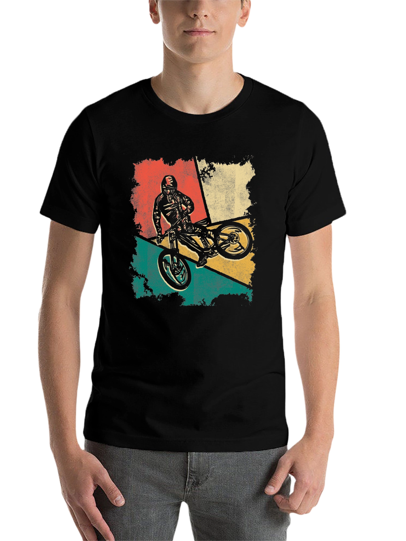 Black Retro Mountain Biker T-Shirt - Vintage Style view 7