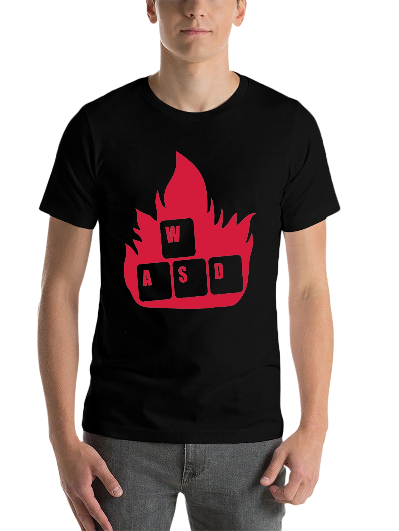 Black Gaming WASD Fire T-Shirt - Black Cotton Tee view 7