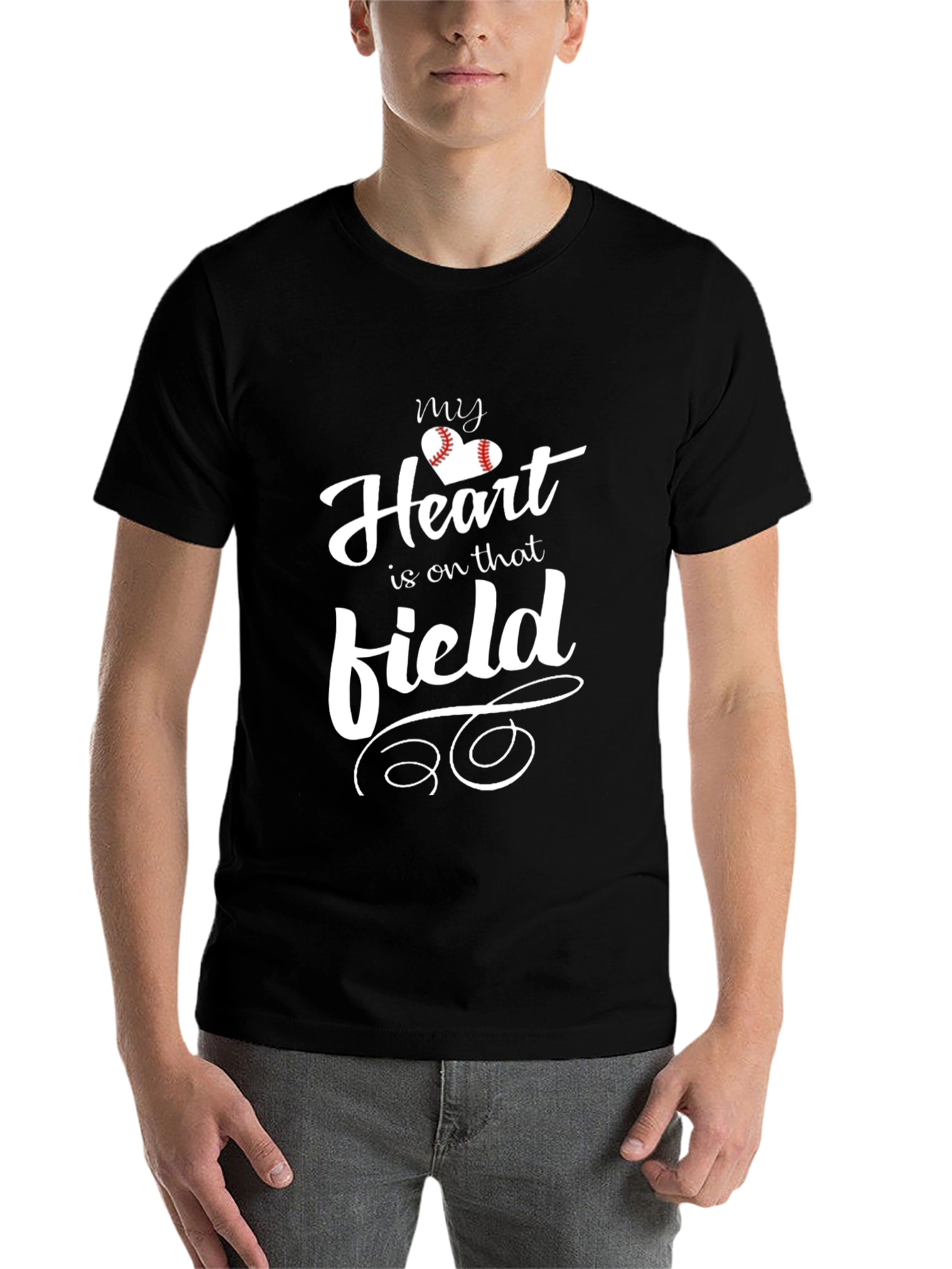 Black Baseball Heart T-Shirt for Sports Fans view 7