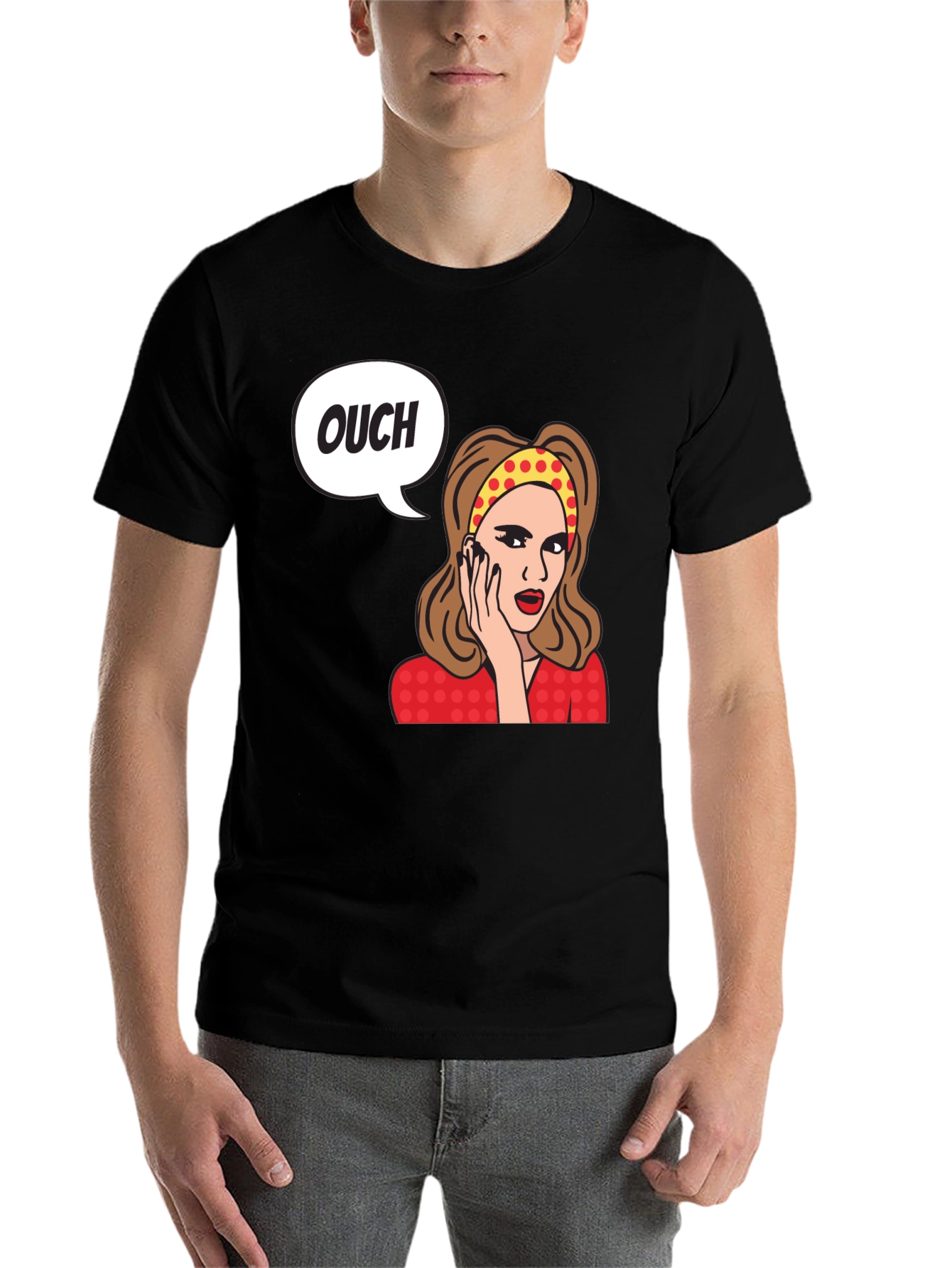 Black Ouch! Retro Cartoon Graphic T-Shirt view 7
