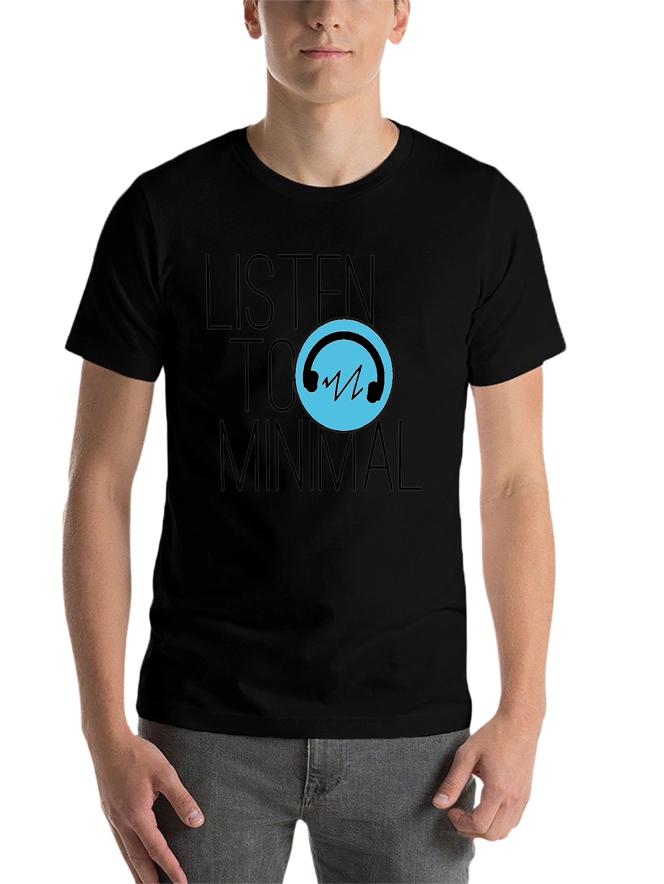 Black Listen to Minimal Black T-Shirt view 7