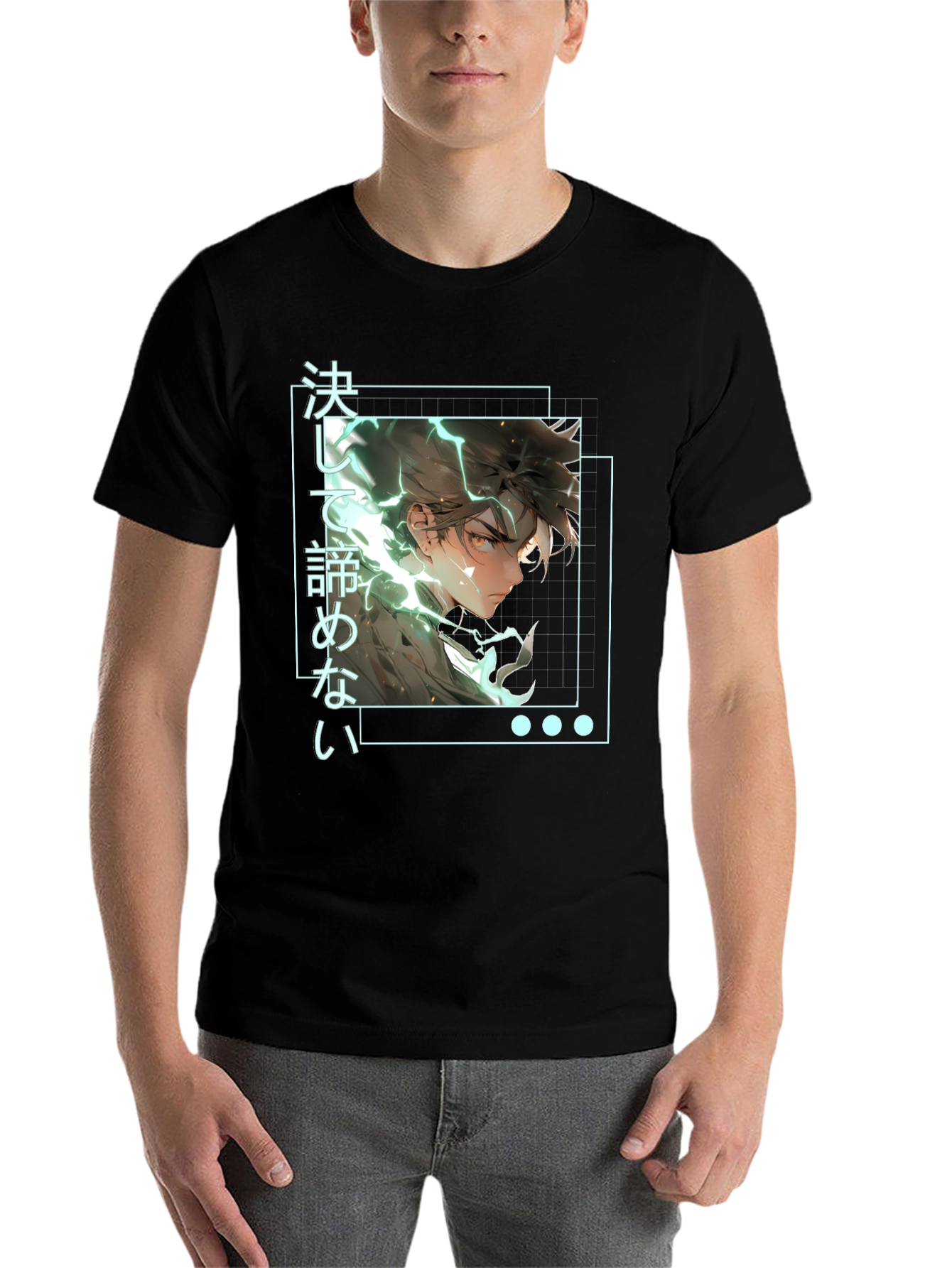 Black Anime Graphic Tee: Never Give Up Shirt view 7