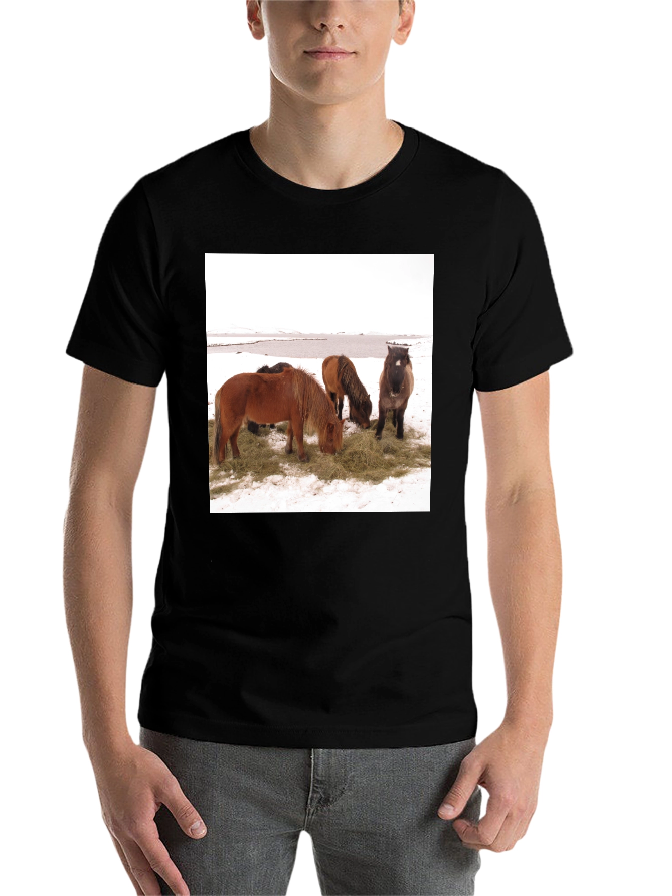 Black Horse Scene Graphic Tee - Unisex Black T-Shirt view 7