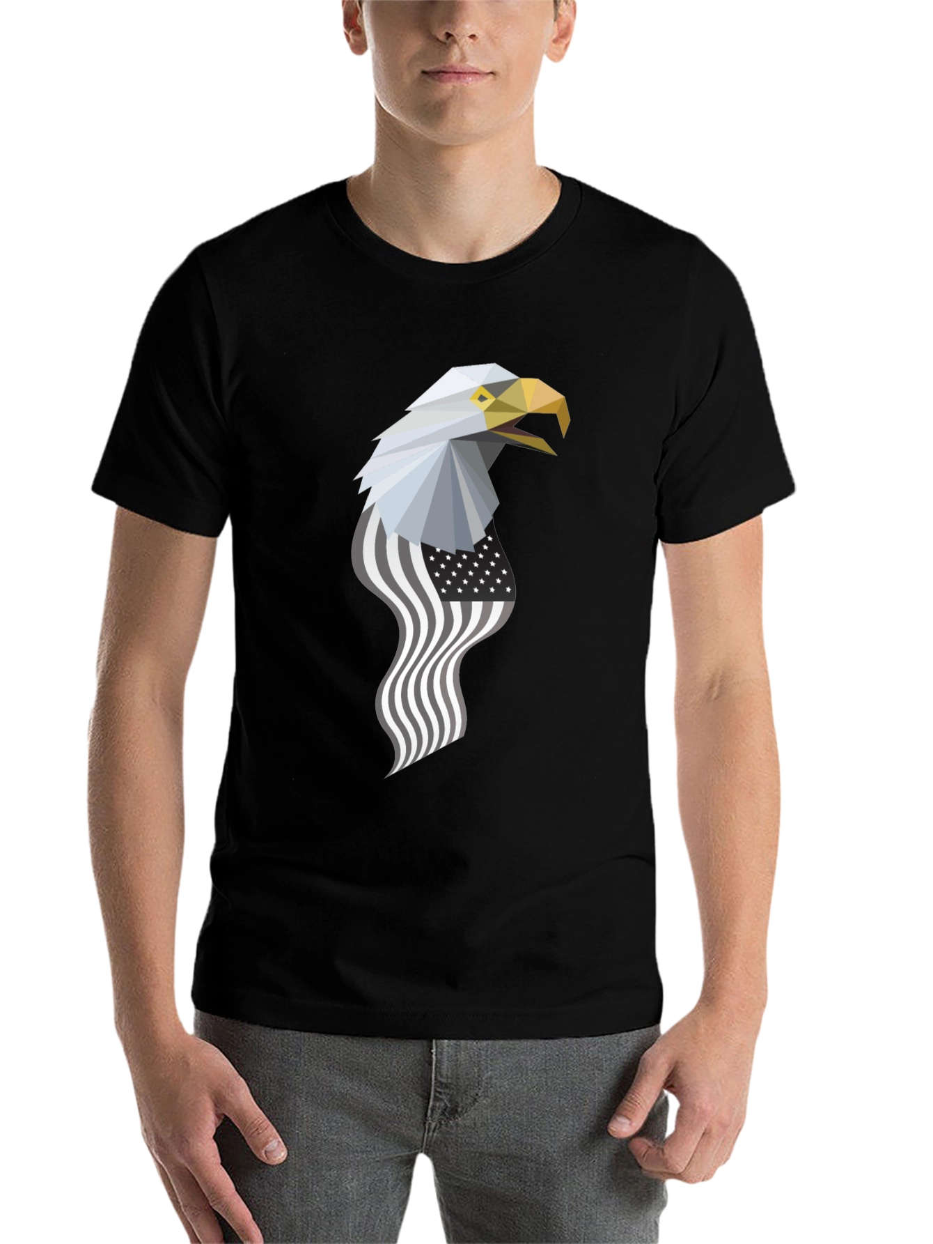 Black Geometric Eagle American Flag Graphic Tee view 7