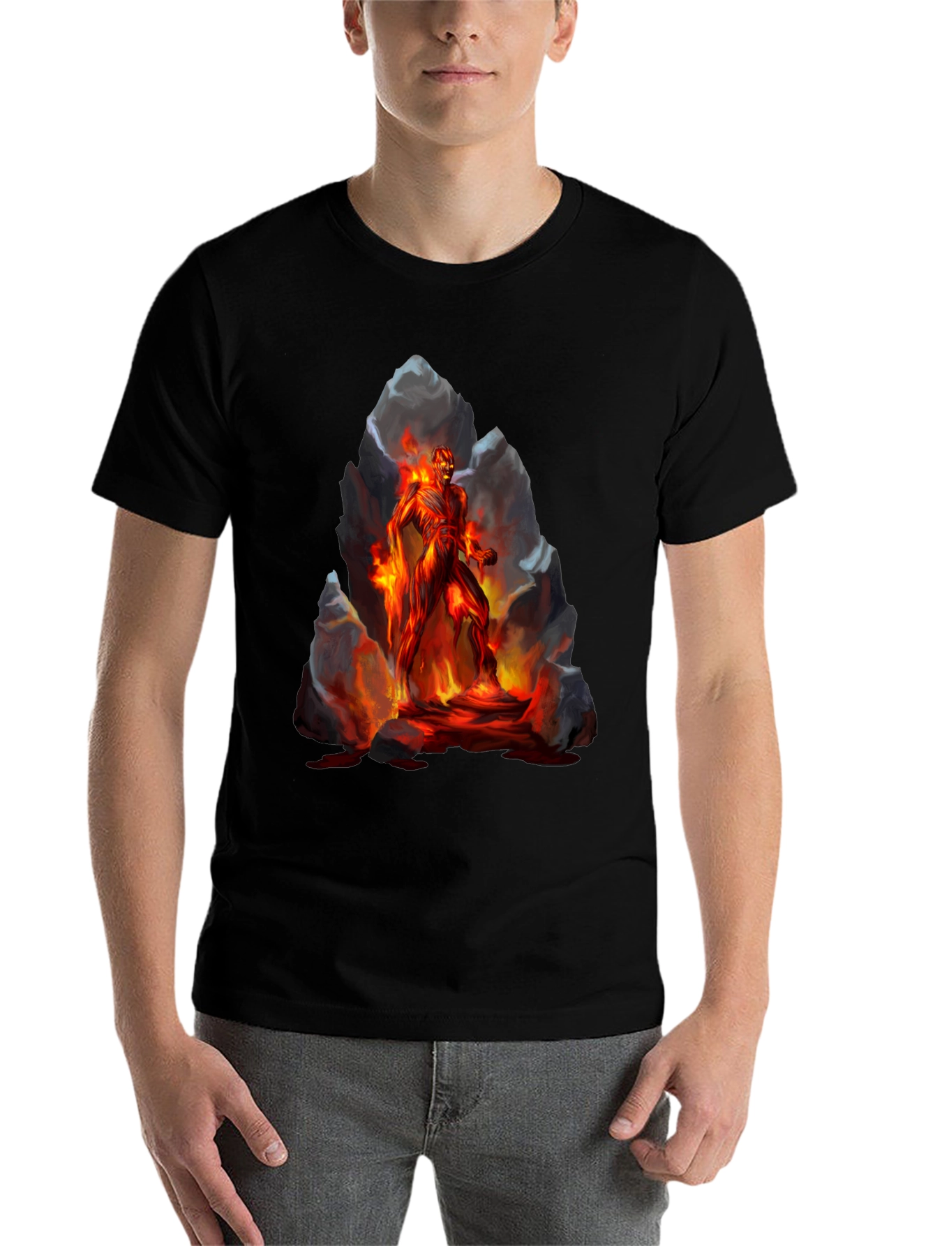 Black Inferno Man Graphic Tee - Fiery Lava Design view 7