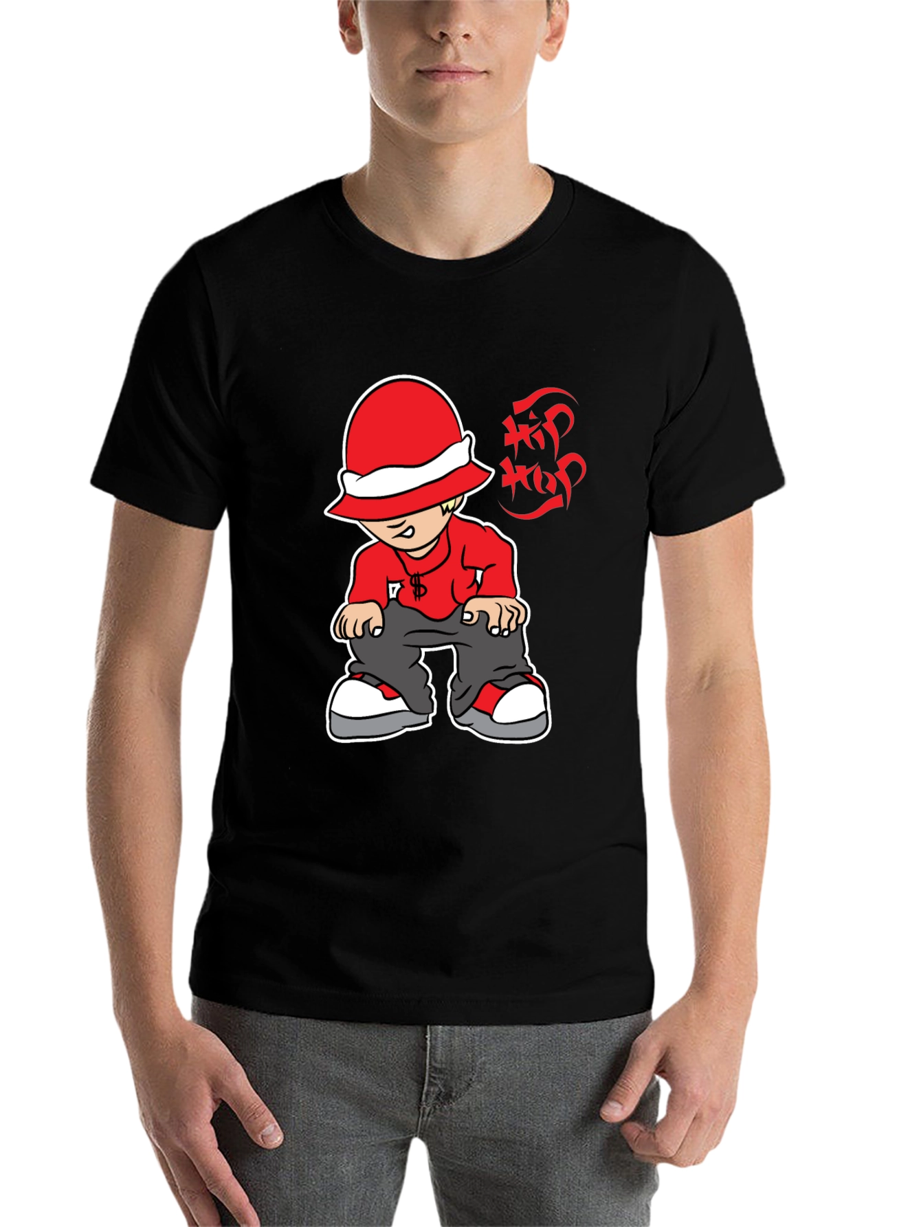 Black Hip Hop Cartoon Graphic Black T-Shirt view 7