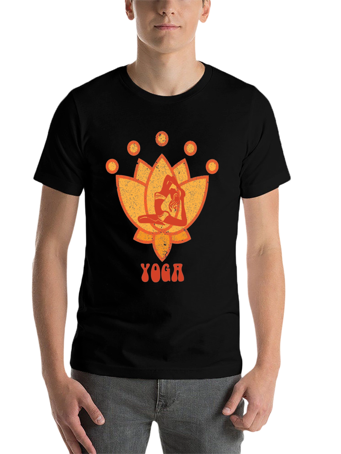 Black Yoga Lotus Graphic Tee - Black Cotton T-Shirt view 7