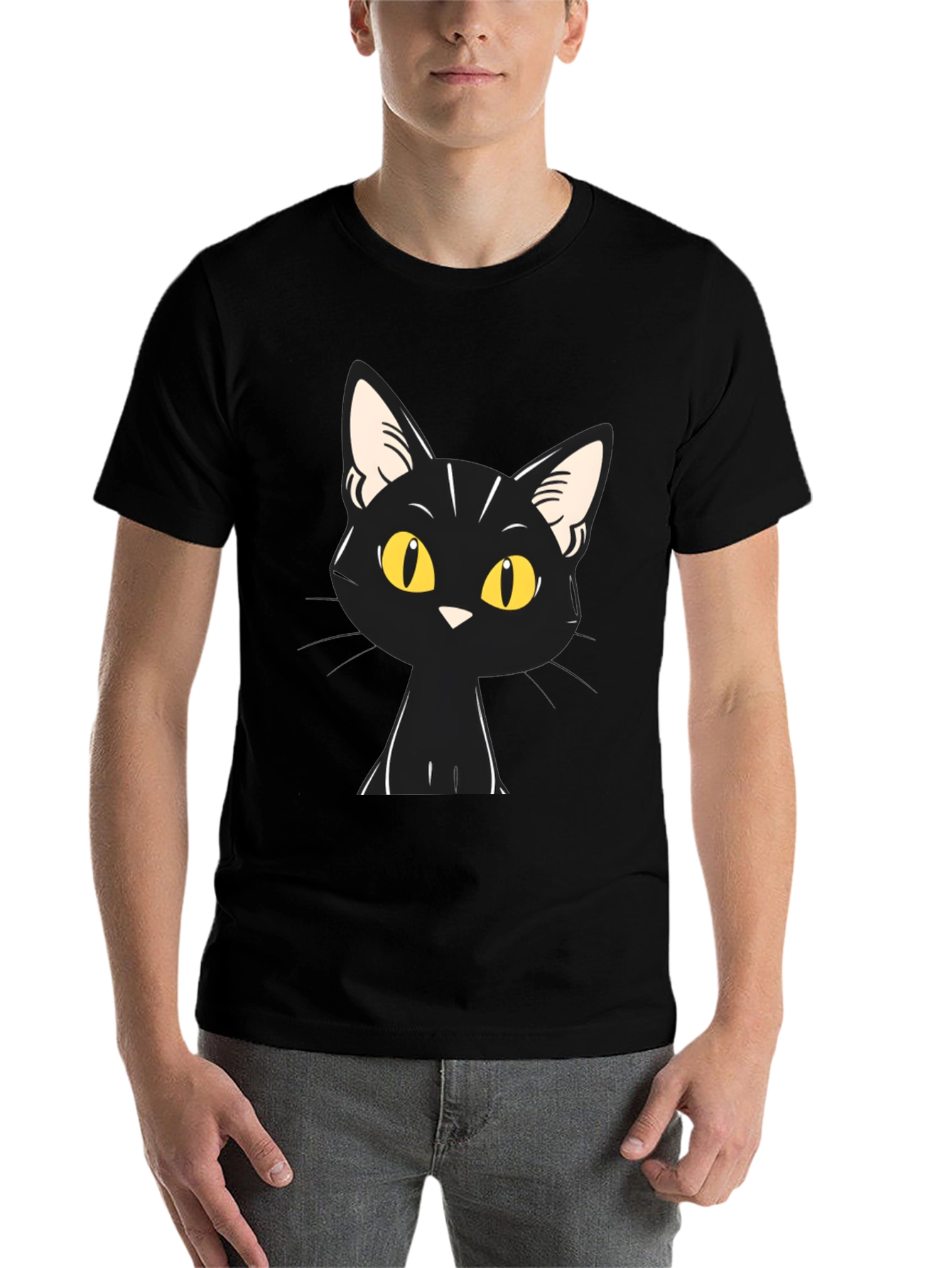 Black Black Cat Graphic Tee - Unisex Cotton T-Shirt view 7