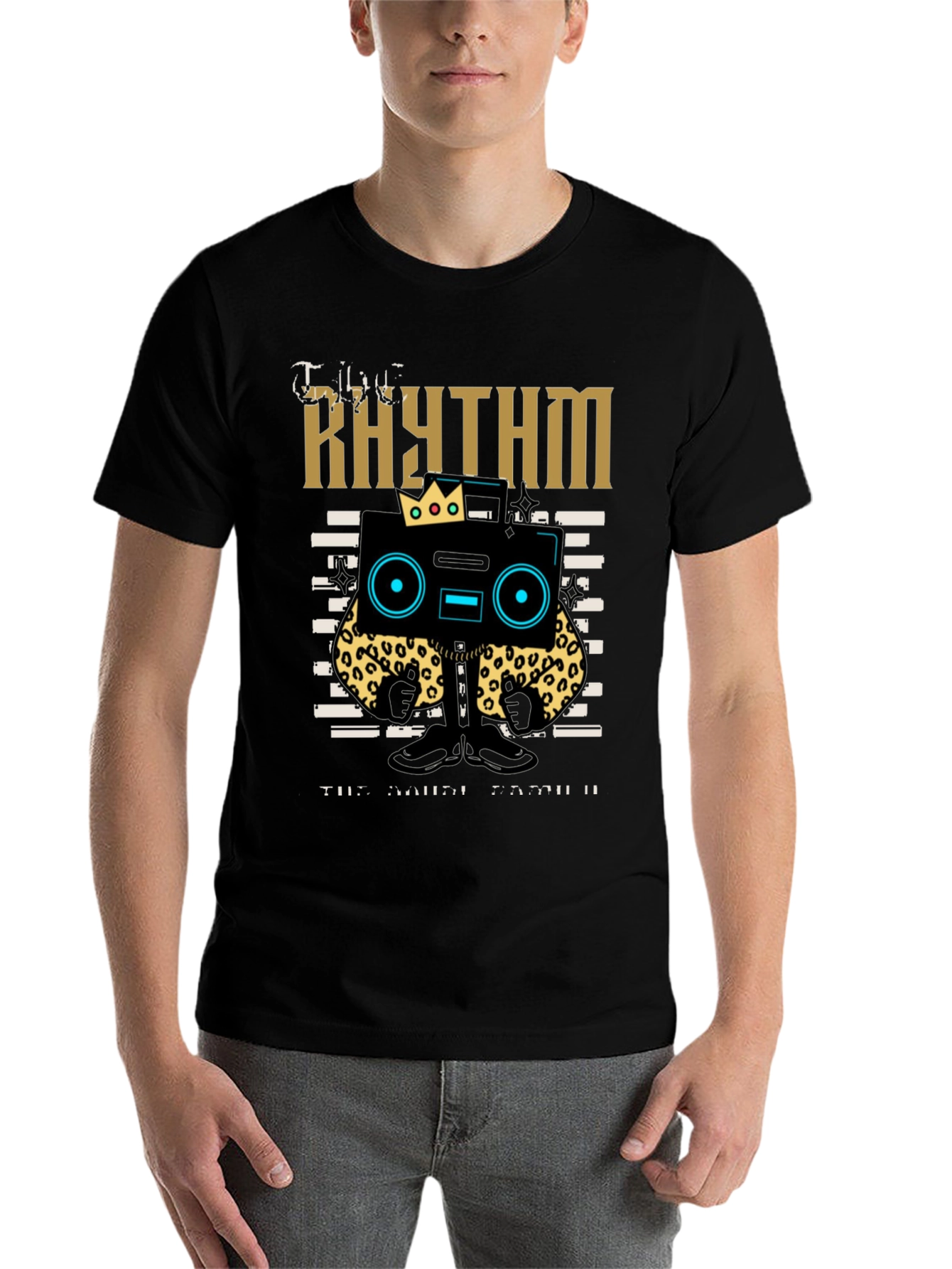 Black Rhythm Graphic Tee - Cool Cartoon Boombox Design view 7