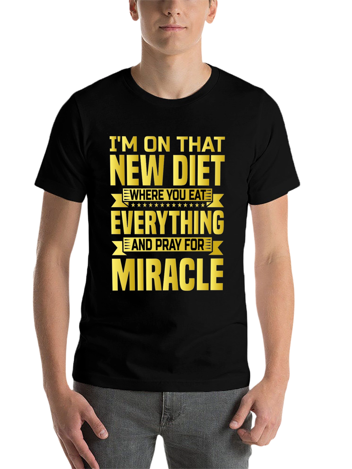 Black Funny Diet T-Shirt - Eat Everything & Pray for Miracle view 7