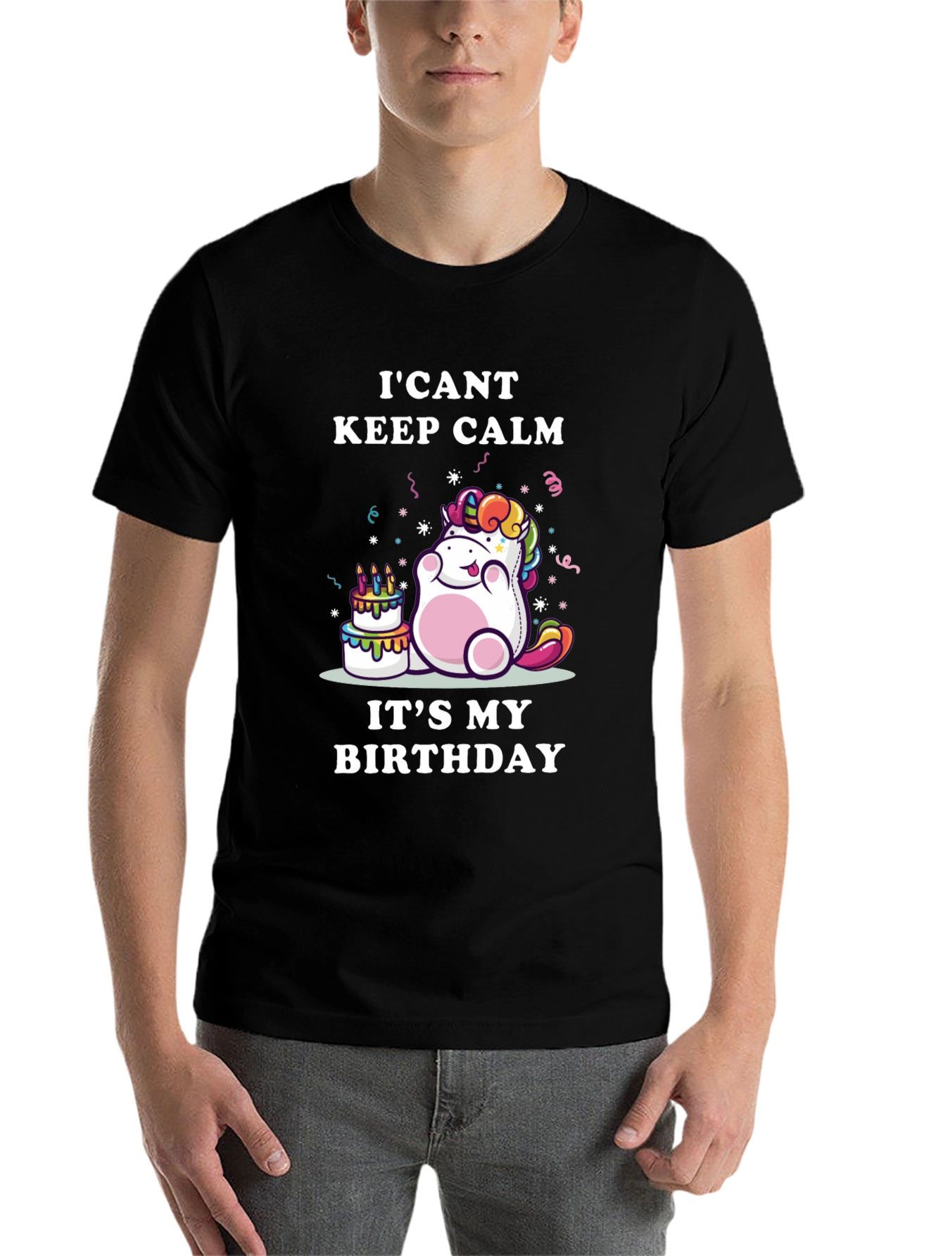 Black I Can't Keep Calm It's My Birthday Unicorn T-Shirt view 7