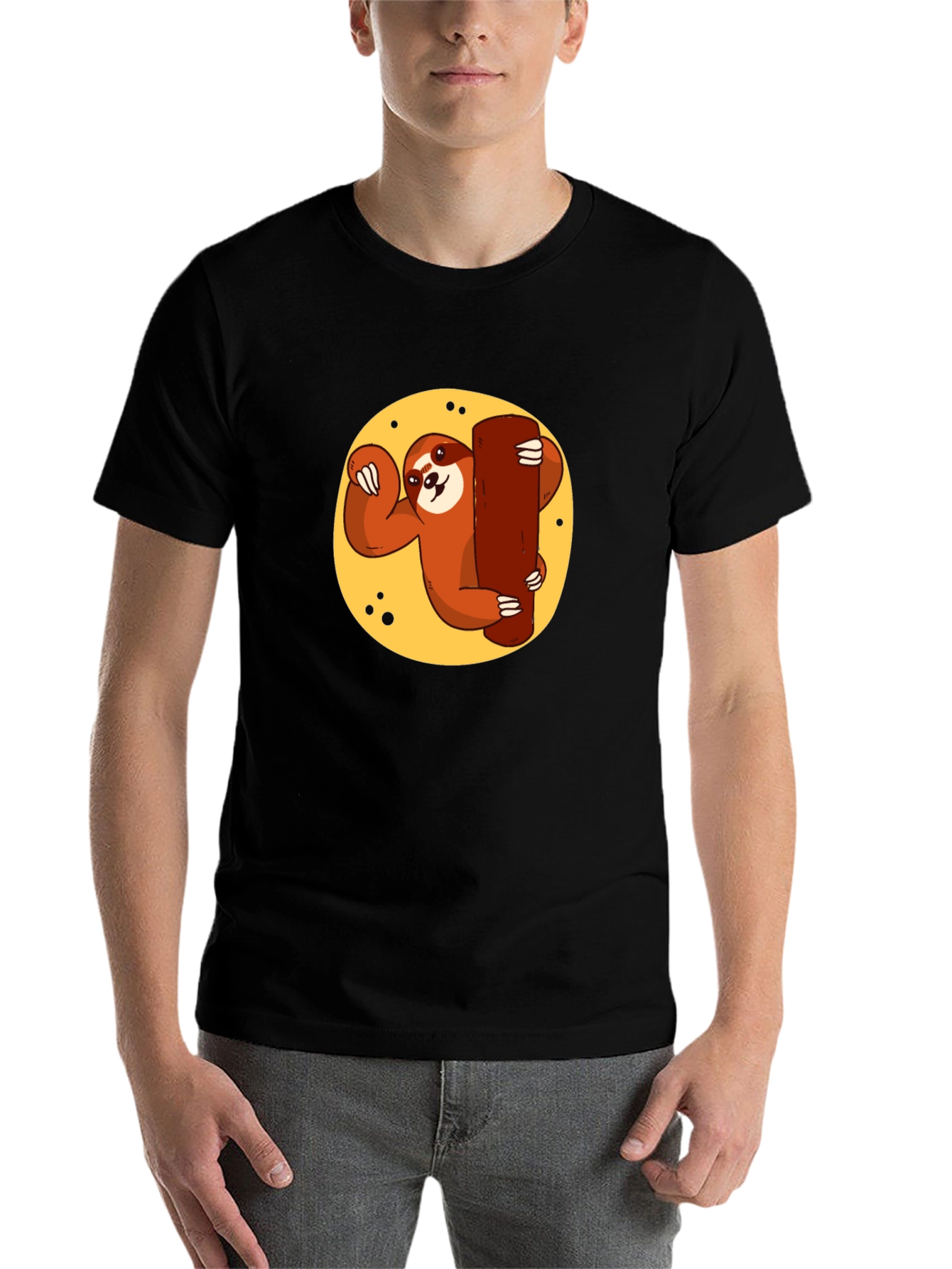 Black Sloth Hugging Tree T-Shirt - Relaxed Style view 7