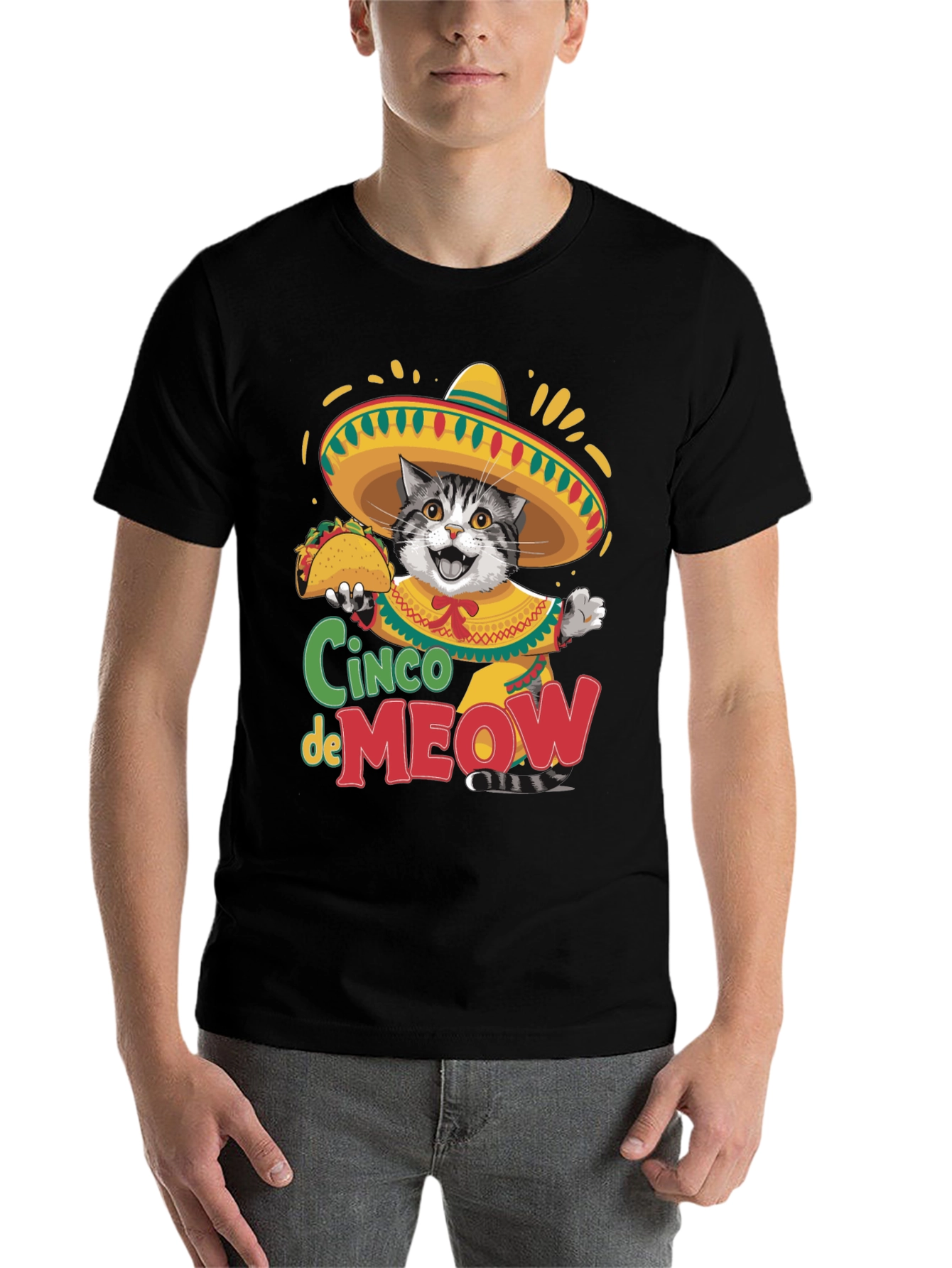 Black Cinco de Meow Cat T-Shirt - Taco Fiesta Tee view 7