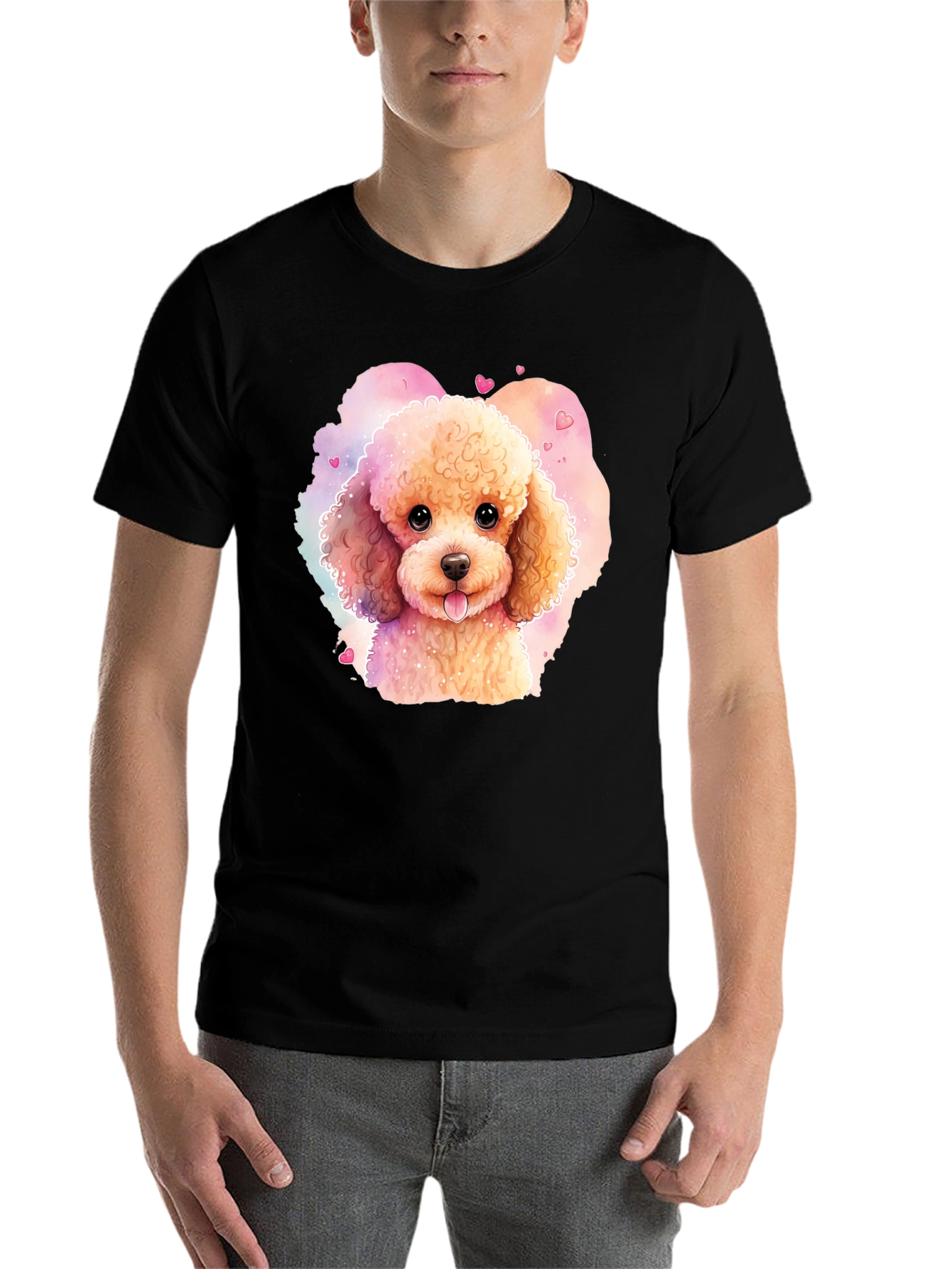 Black Cute Poodle Watercolor T-Shirt view 7