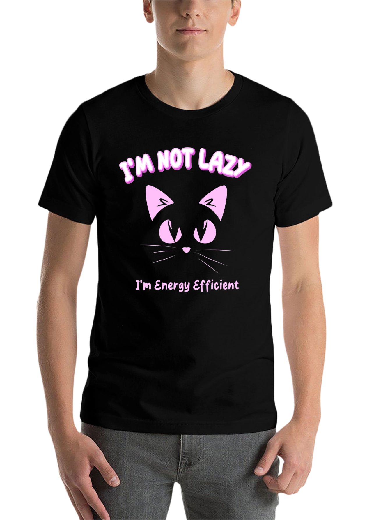 Black I'm Not Lazy Cat T-Shirt view 7
