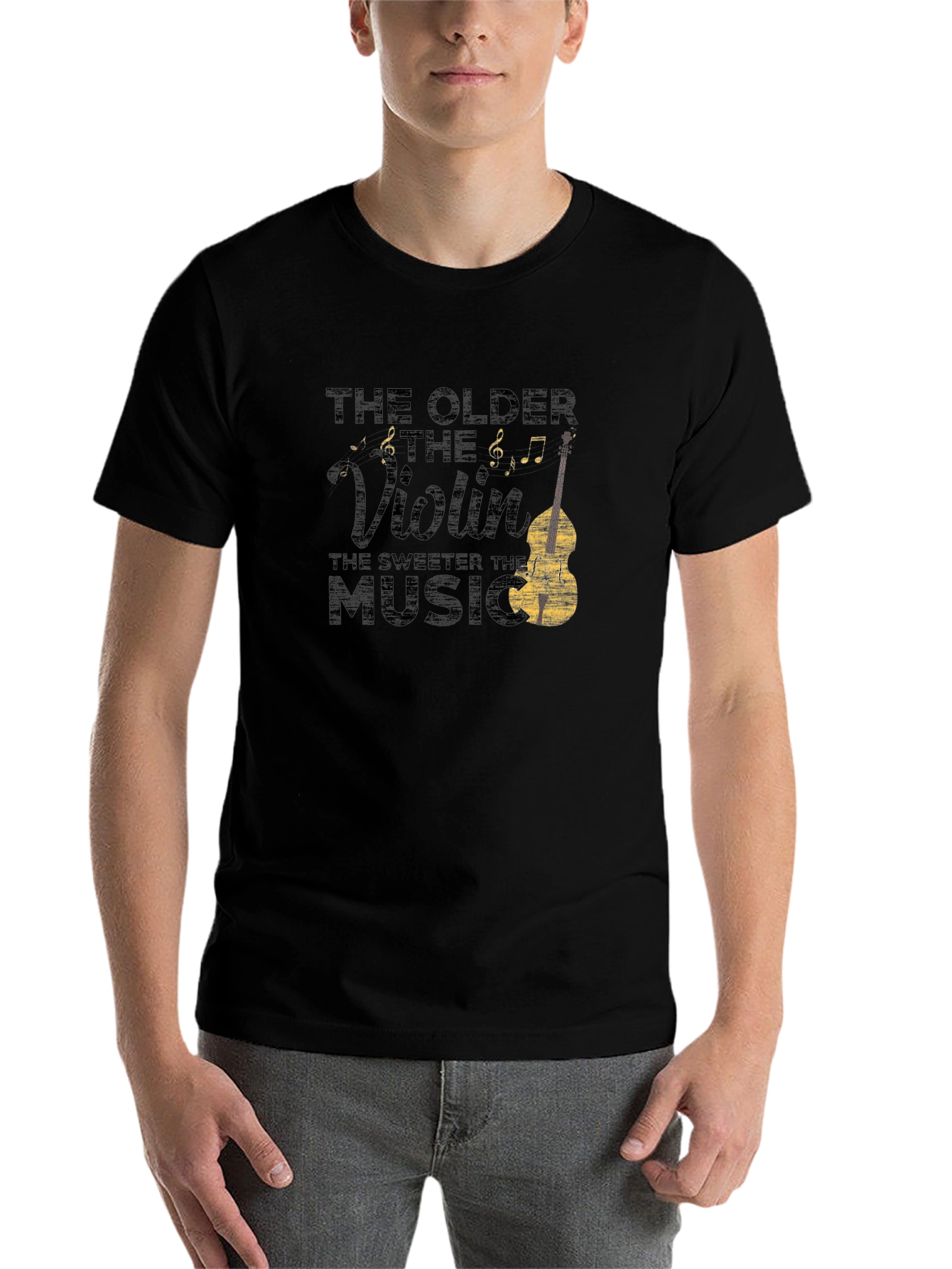 Black Vintage Violin Music T-Shirt - The Older The Violin view 7