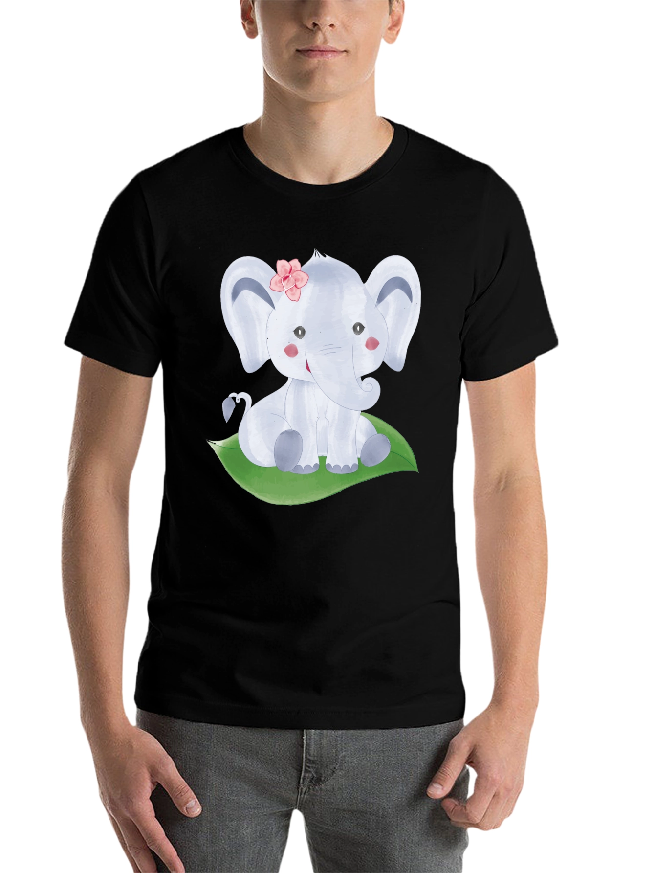 Black Cute Elephant Graphic Tee - Unisex Black T-Shirt view 7